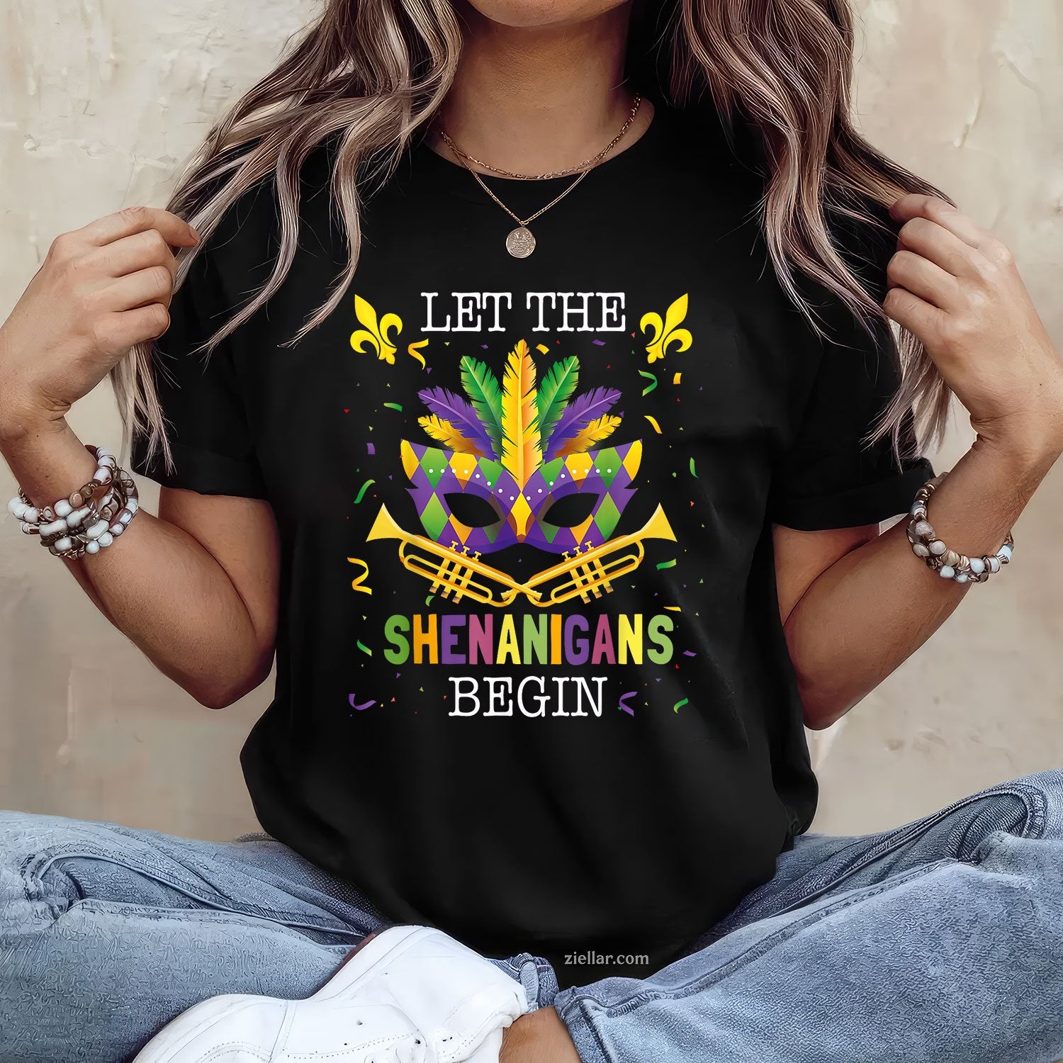 Funny Mardi Gras Tee and T-Shirt, Let the Shenanigans Begin Quote T-Shirt Gift for Adults