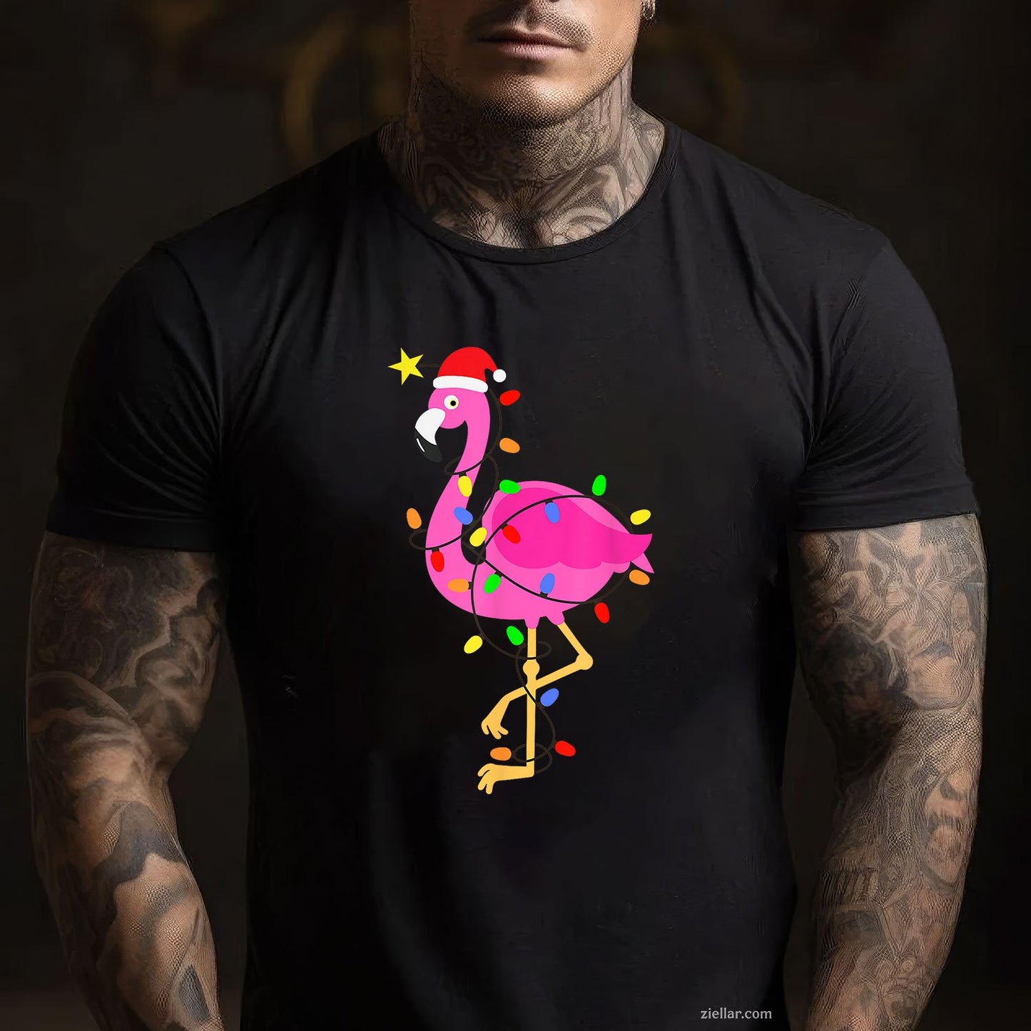 Funny Pink Flamingo in Santa