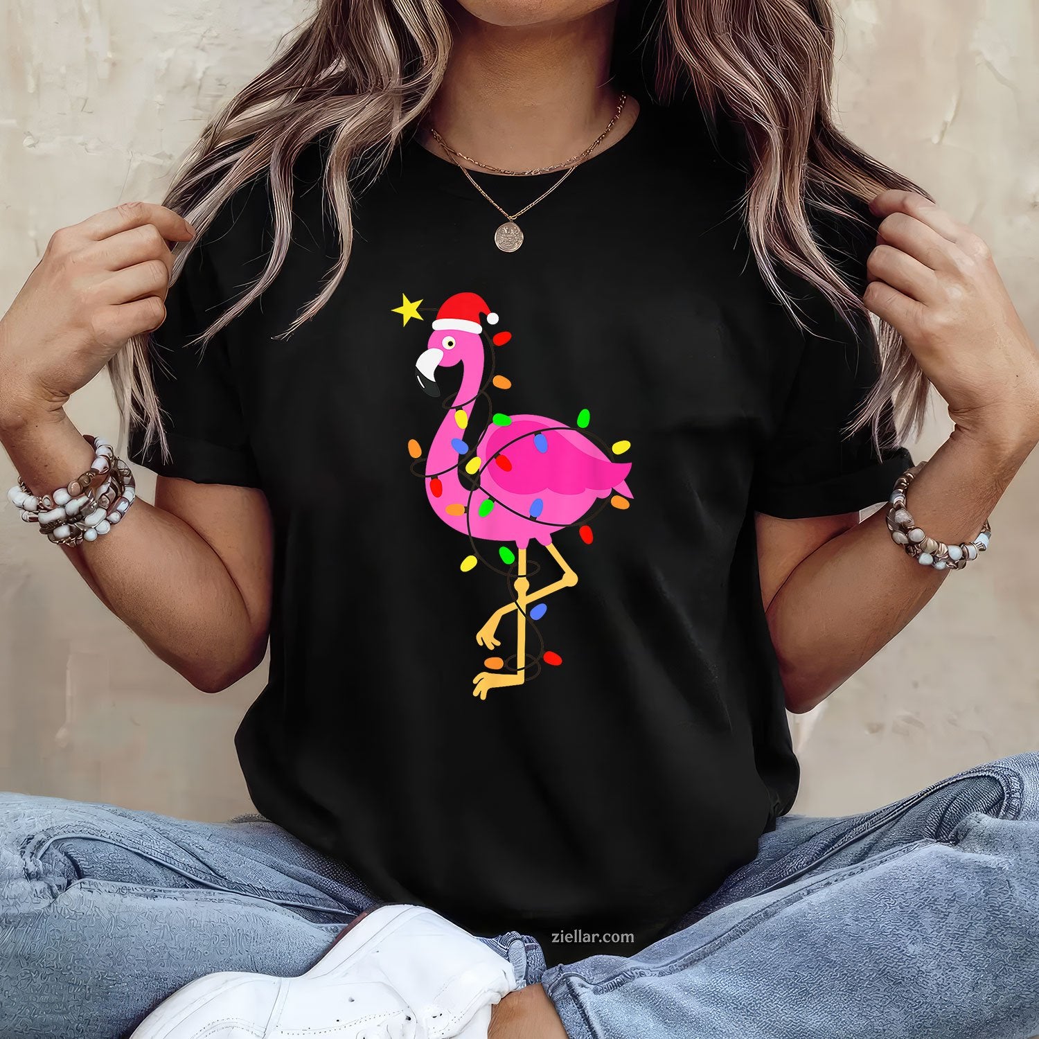 Funny Pink Flamingo in Santa