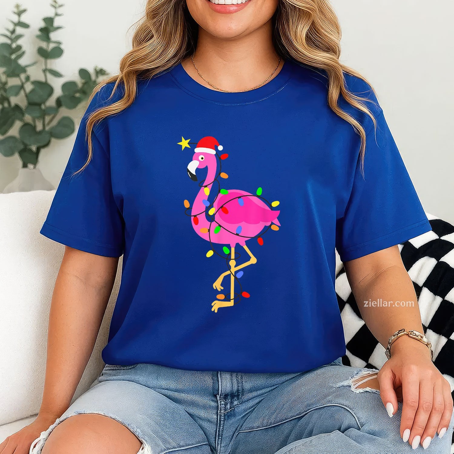 Funny Pink Flamingo in Santa