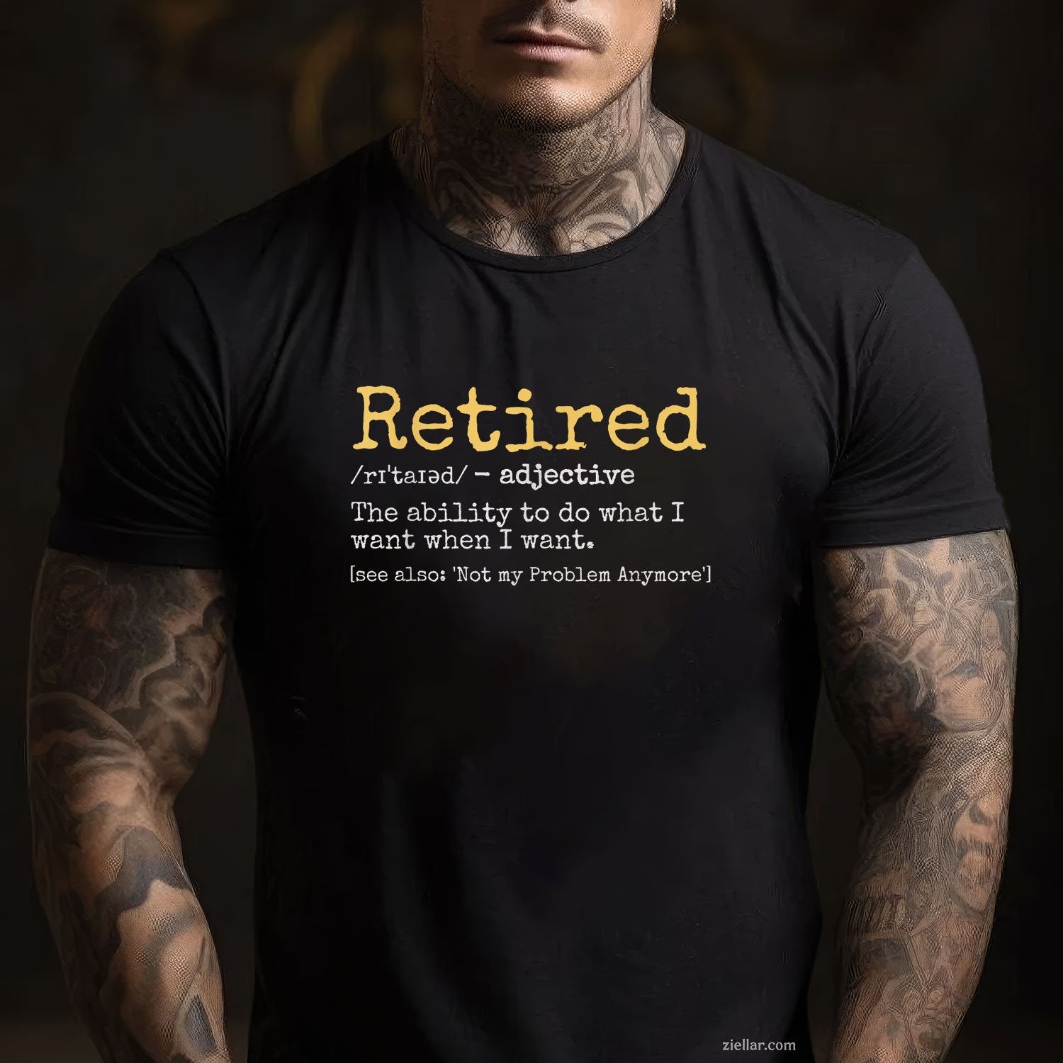 Funny Retirement Definition Tee and T-Shirt, Gag Gift Black T-Shirt for Men and Women Adults