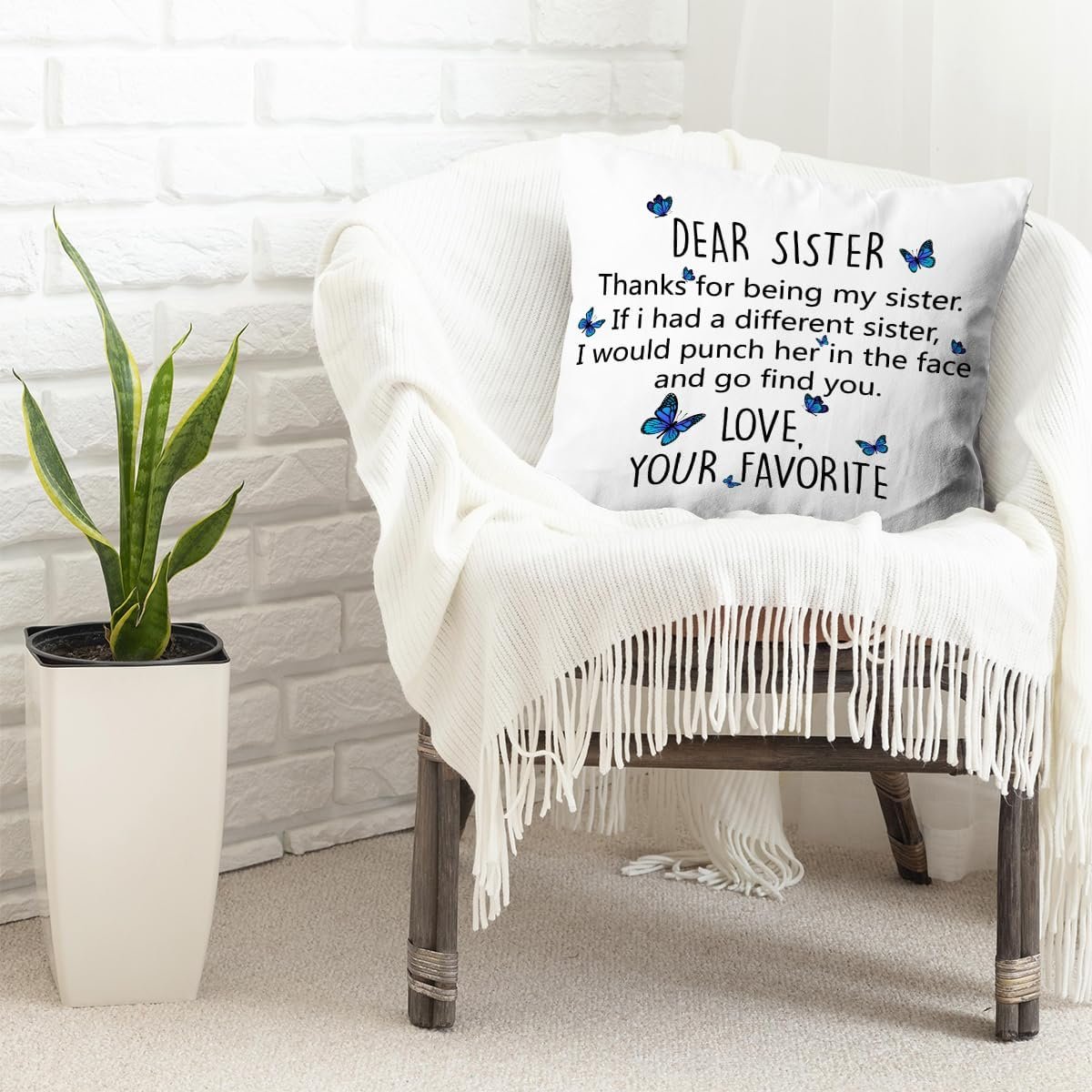 Funny Sister Gift Pillow Case, Thanks for Being My Sister, Flannel Sofa Cushion Birthday Decor