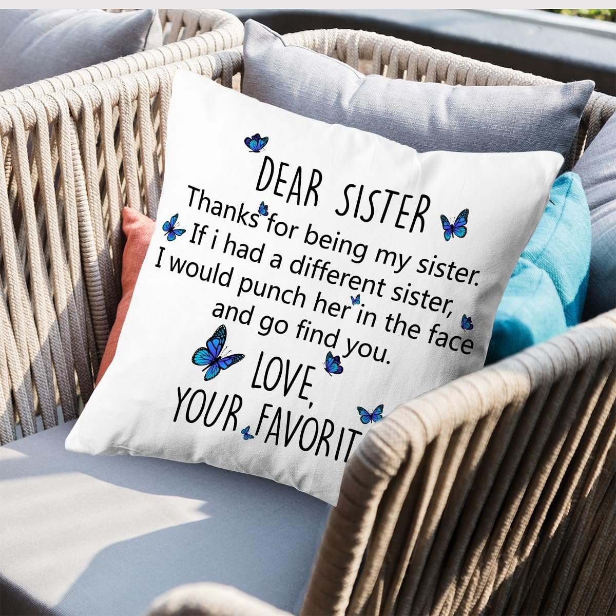 Funny Sister Gift Pillow Case, Thanks for Being My Sister, Flannel Sofa Cushion Birthday Decor