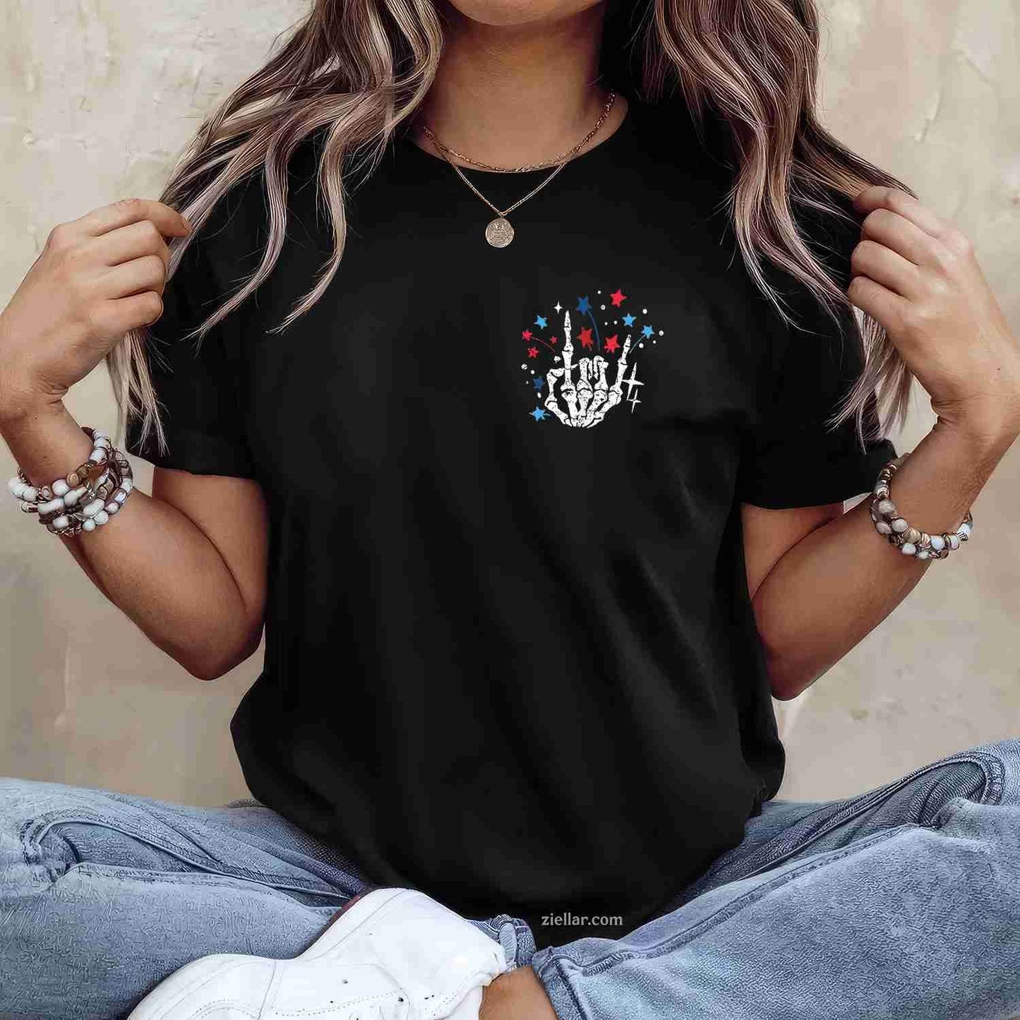 Funny Skeleton US Flag 4th Of July Cute Chill The Fourth Out T-Shirt Tee for Men Women Adults Unisex
