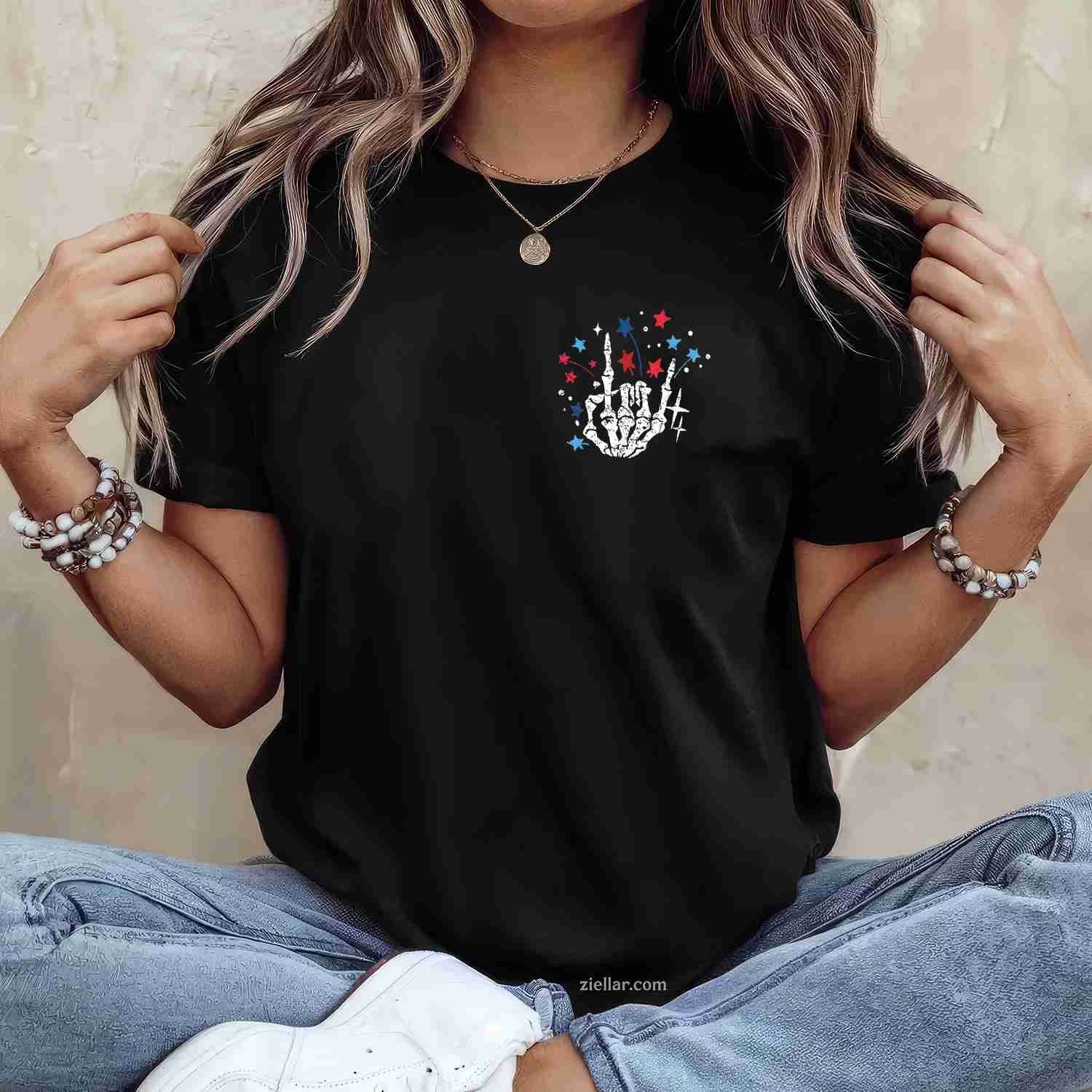 Funny Skeleton US Flag 4th Of July Cute Chill The Fourth Out T-Shirt Tee for Men Women Adults Unisex