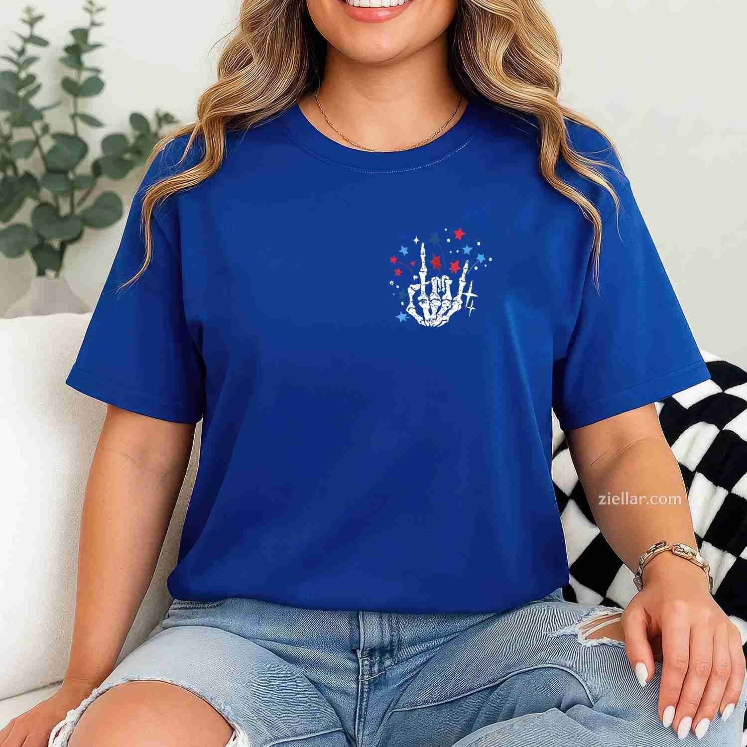 Funny Skeleton US Flag 4th Of July Cute Chill The Fourth Out T-Shirt Tee for Men Women Adults Unisex