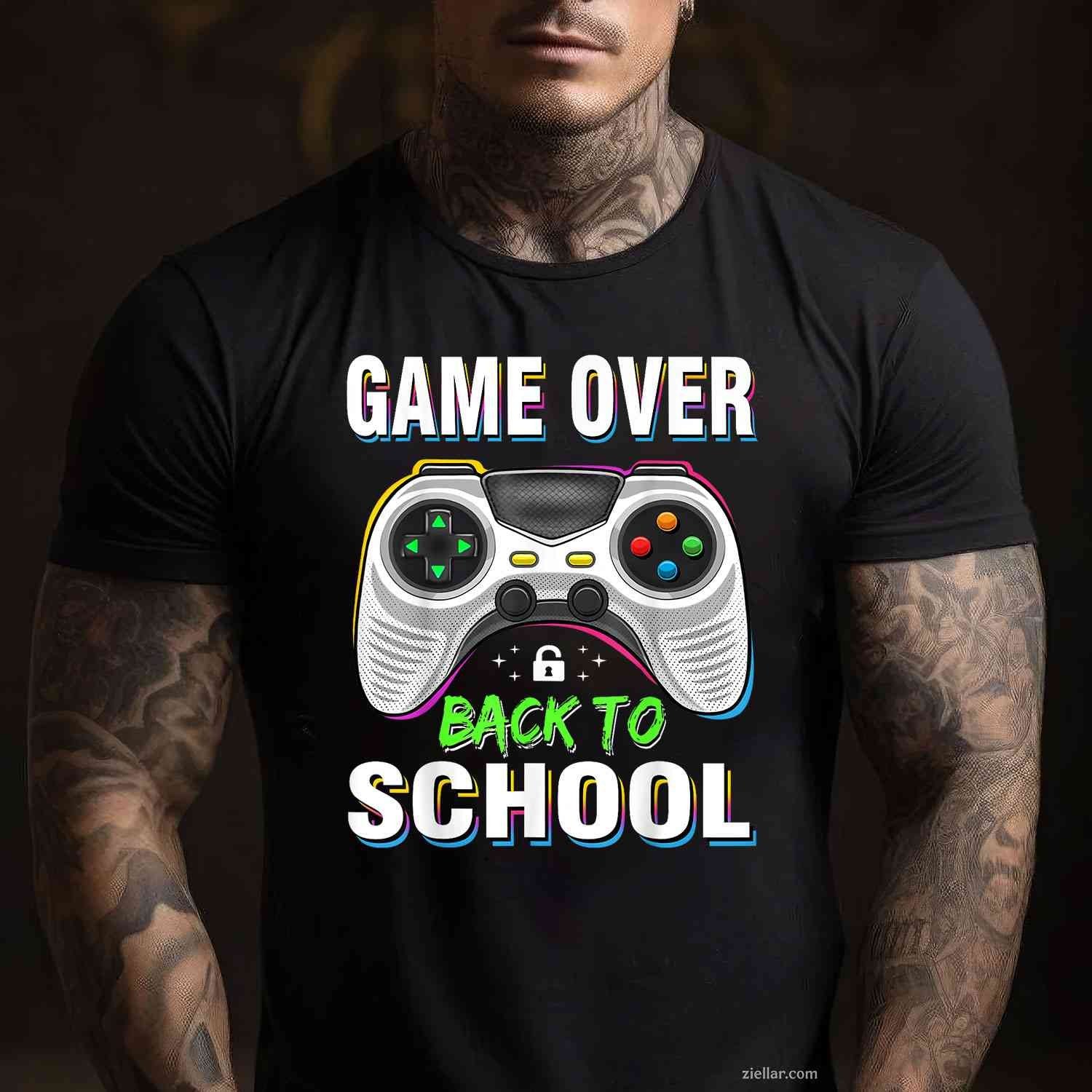 Game Over Back To School Shirt Funny First Day School T-Shirt Tee for Men Women Adults Unisex