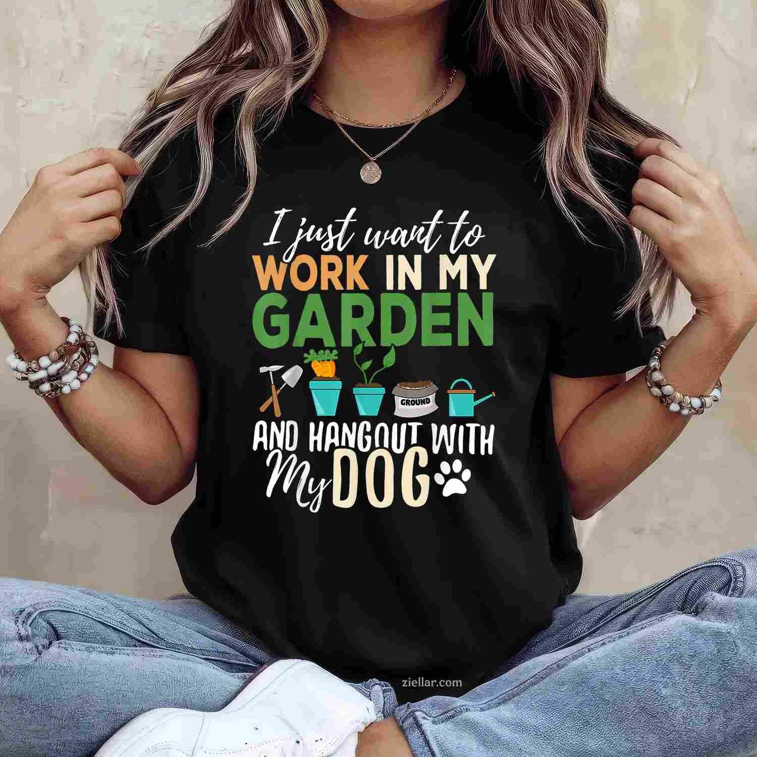 Gardening T-Shirt For Dog Lovers, Gardener Garden Pet Gift Plants Vintage Graphic Tee