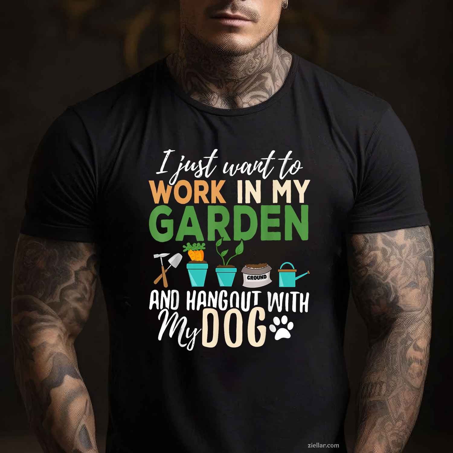 Gardening T-Shirt For Dog Lovers, Gardener Garden Pet Gift Plants Vintage Graphic Tee