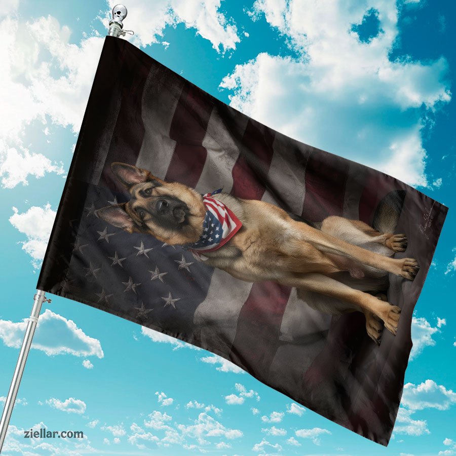 German Shepherd Garden Flag Patriotic American Flag Background Dog Decor USA