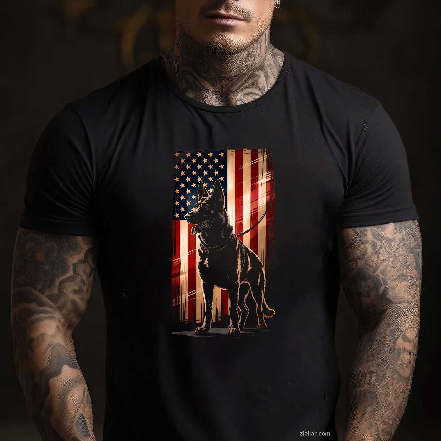 German Shepherd American Flag 4th Of July Patriot Men Women T-Shirt Tee