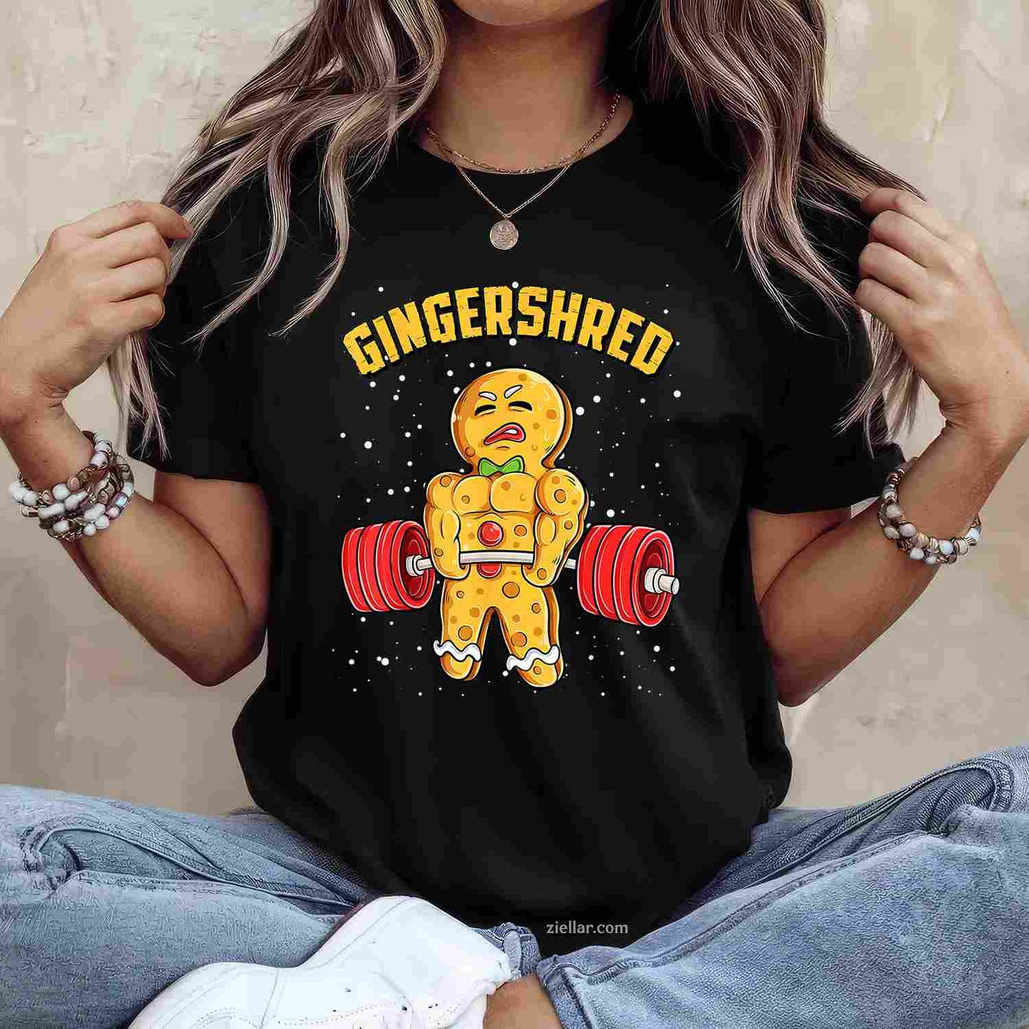 Gingershred Funny Gingerbread Man Gym Bodybuilding Christmas T-Shirt, A Bodybuilding Gingershred Christmas Tee