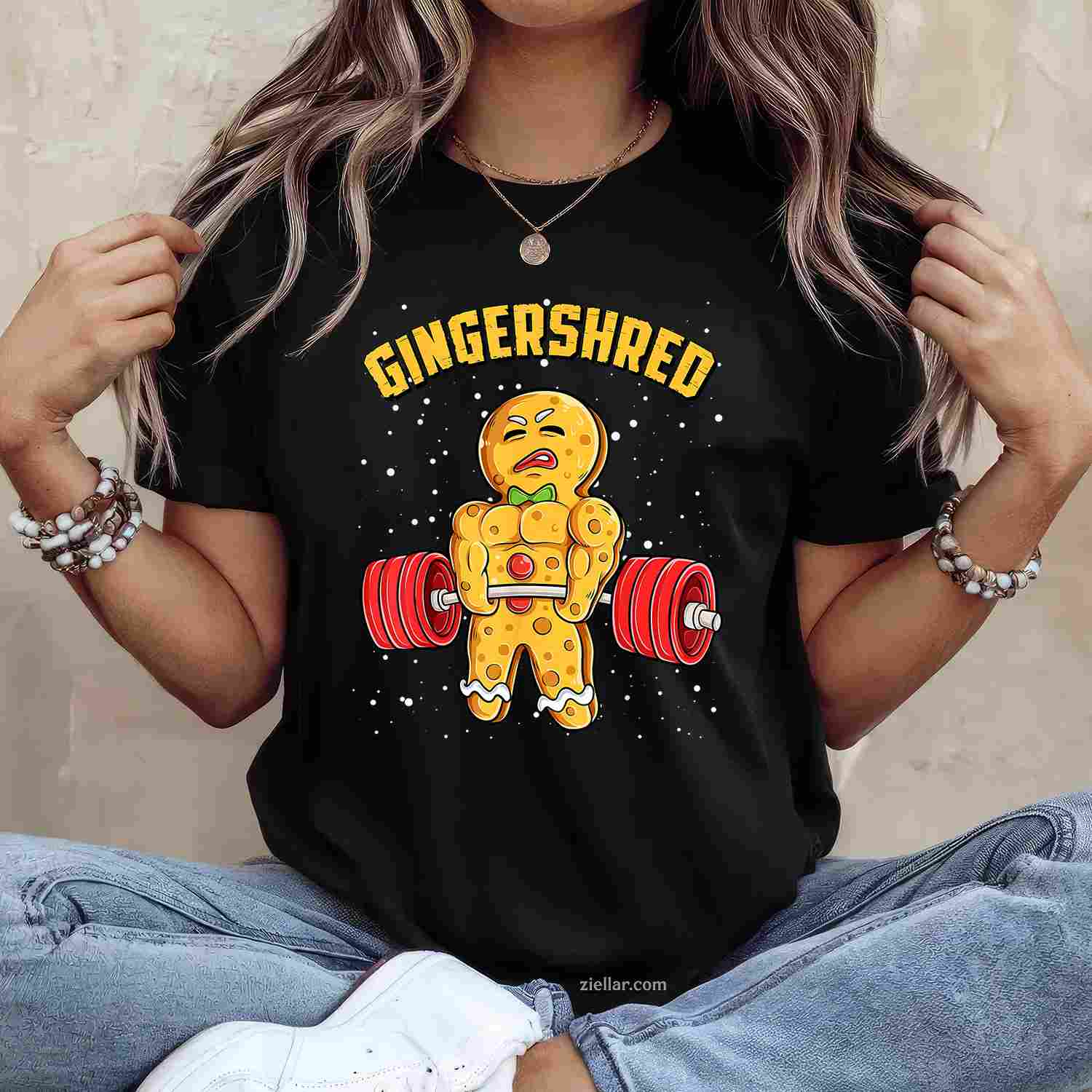 Gingershred Funny Gingerbread Man Gym Bodybuilding Christmas T-Shirt, A Bodybuilding Gingershred Christmas Tee