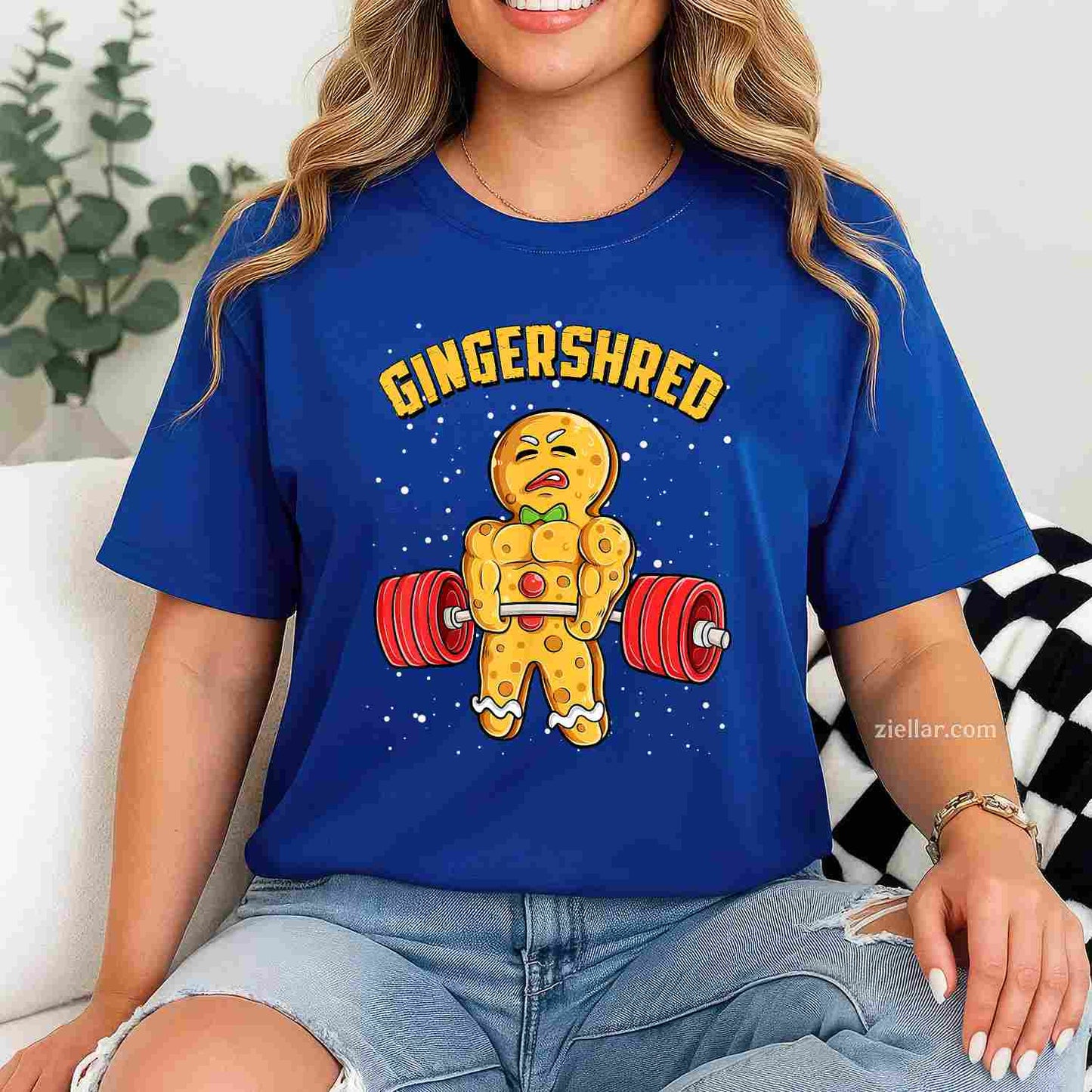 Gingershred Funny Gingerbread Man Gym Bodybuilding Christmas T-Shirt, A Bodybuilding Gingershred Christmas Tee