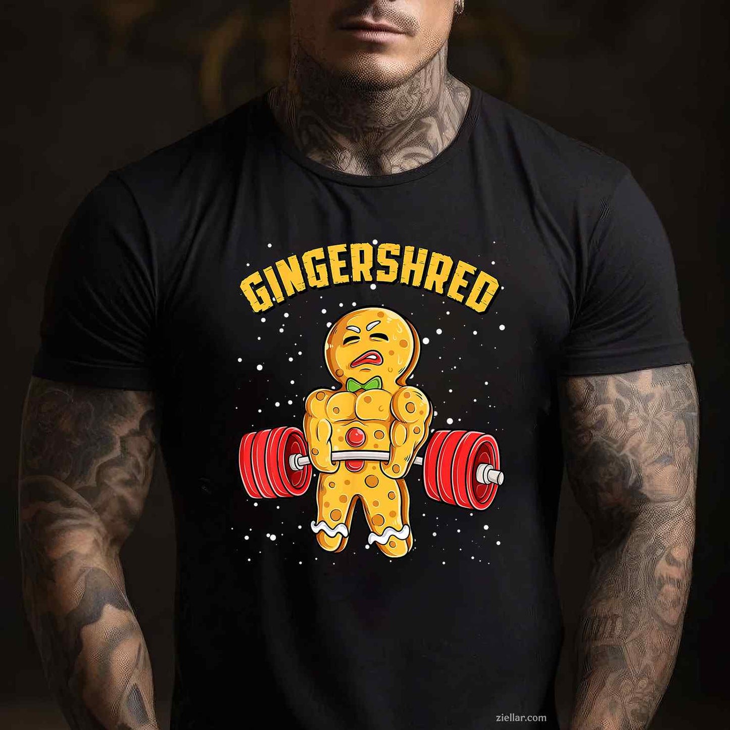 Gingershred Funny Gingerbread Man Gym Bodybuilding Christmas T-Shirt, A Bodybuilding Gingershred Christmas Tee