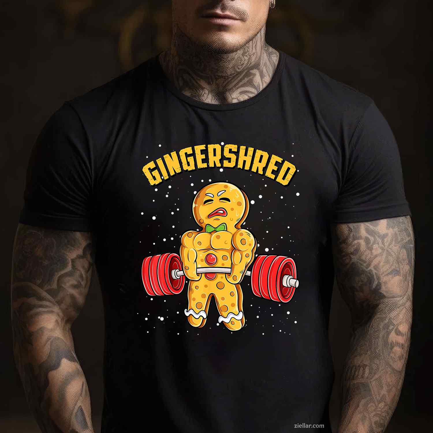 Gingershred Funny Gingerbread Man Gym Bodybuilding Christmas T-Shirt, A Bodybuilding Gingershred Christmas Tee
