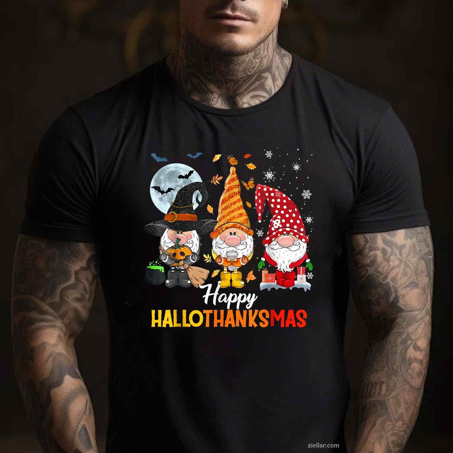 Gnomes Lover Halloween Merry Christmas Happy Hallothanksmas Tee, Halloween T-Shirt for Men Women Adults Unisex, Bold Statement Graphic, Party Outfit Favorite