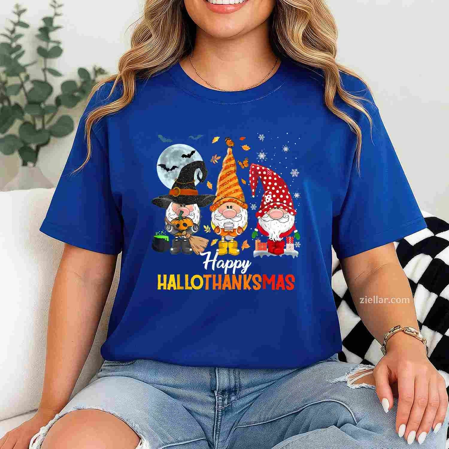 Gnomes Lover Halloween Merry Christmas Happy Hallothanksmas Tee, Halloween T-Shirt for Men Women Adults Unisex, Bold Statement Graphic, Party Outfit Favorite