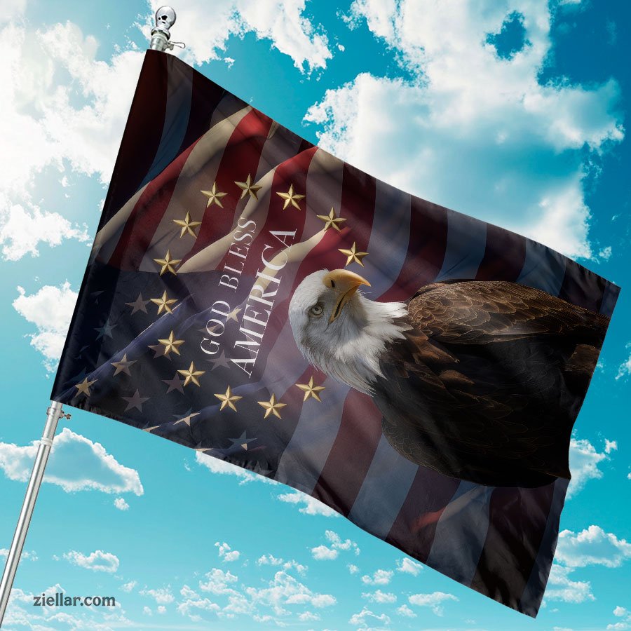 God Bless America Garden Flag with USA Flag and Eagle, Patriotic Outdoor Banner