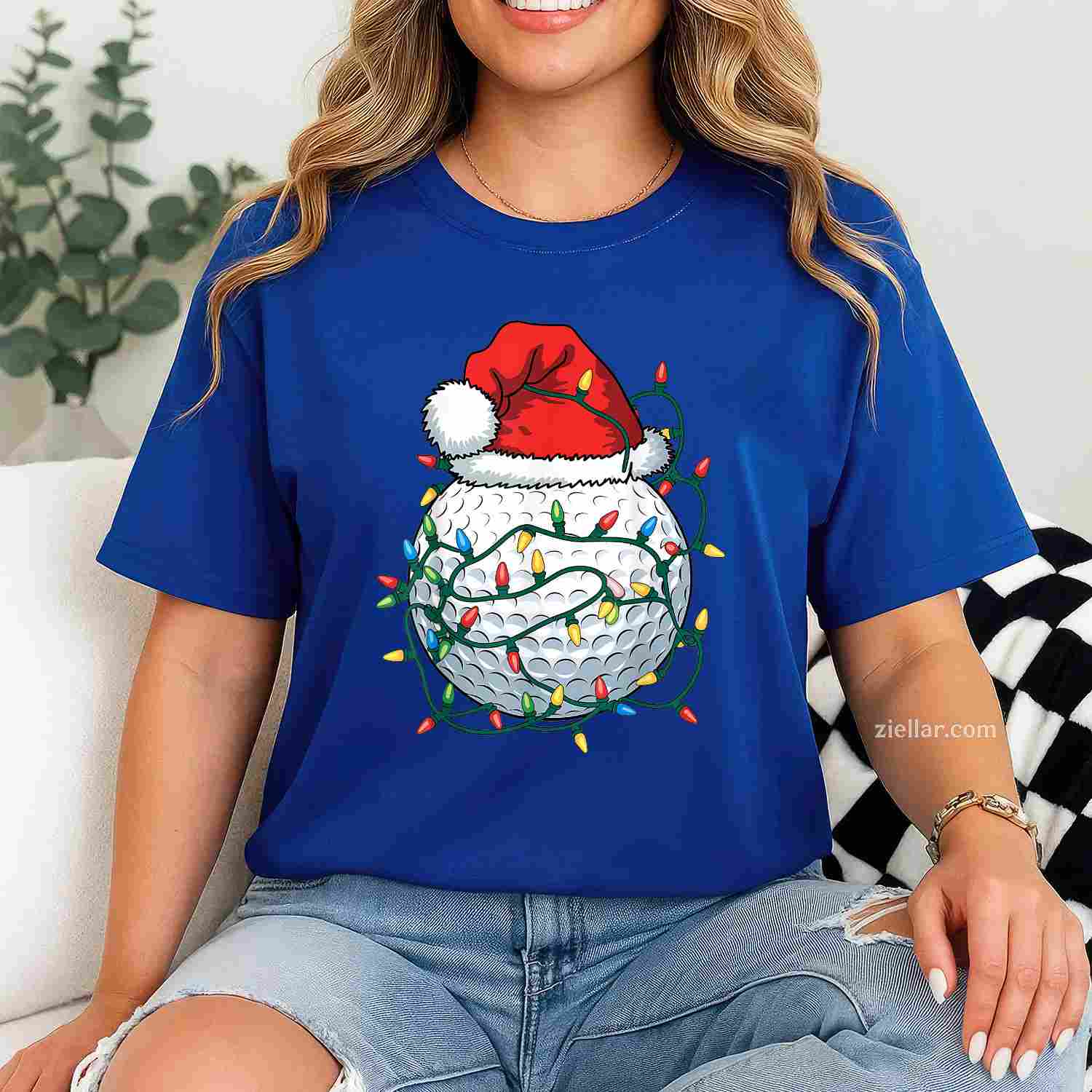 Golf Ball Santa Hat Men Womens Christmas Golfing Xmas Lights T-Shirt, A Funny Golfing Santa Hat Christmas Tee