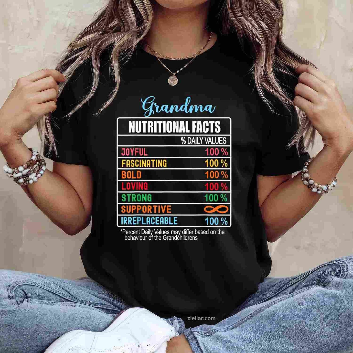 Grandma Nutritional Facts Grandparents' Day Funny T-Shirt Tee for Men Women Adults Unisex