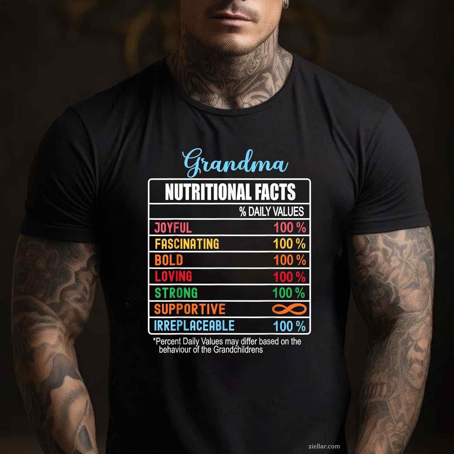 Grandma Nutritional Facts Grandparents' Day Funny T-Shirt Tee for Men Women Adults Unisex