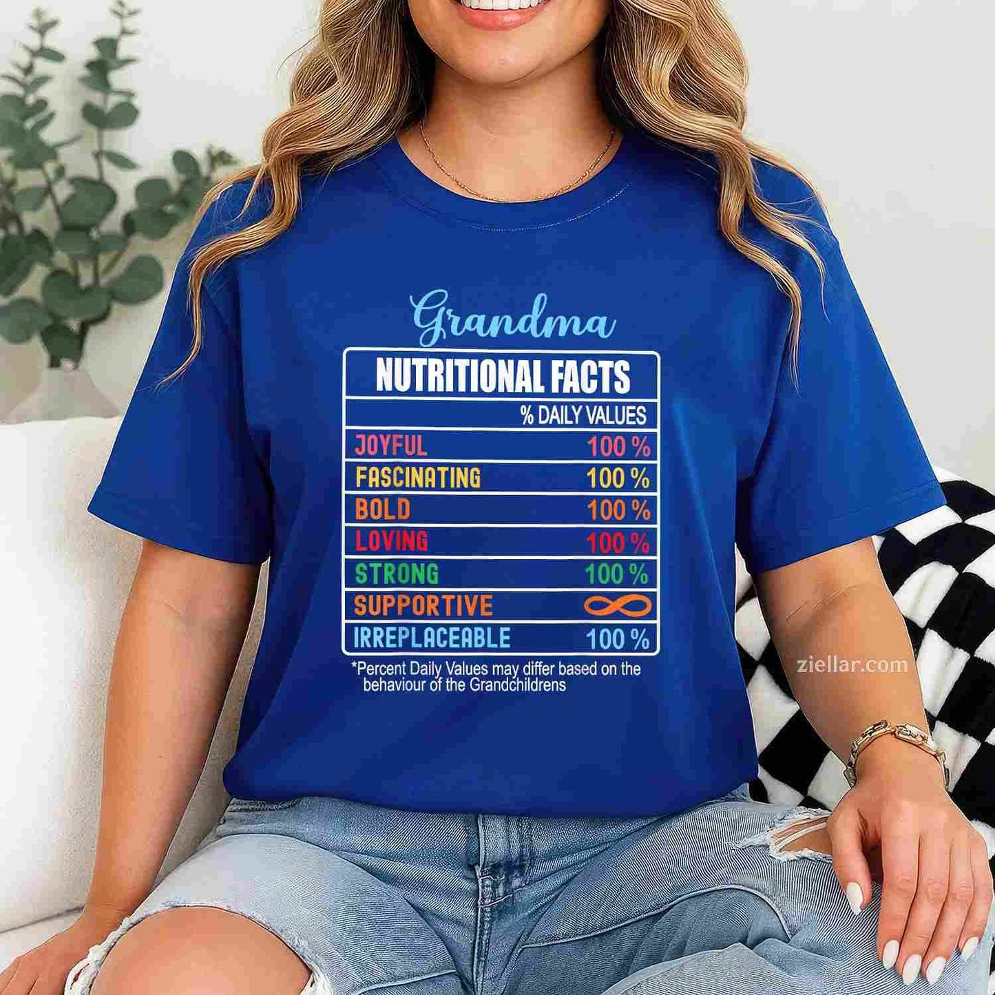 Grandma Nutritional Facts Grandparents' Day Funny T-Shirt Tee for Men Women Adults Unisex