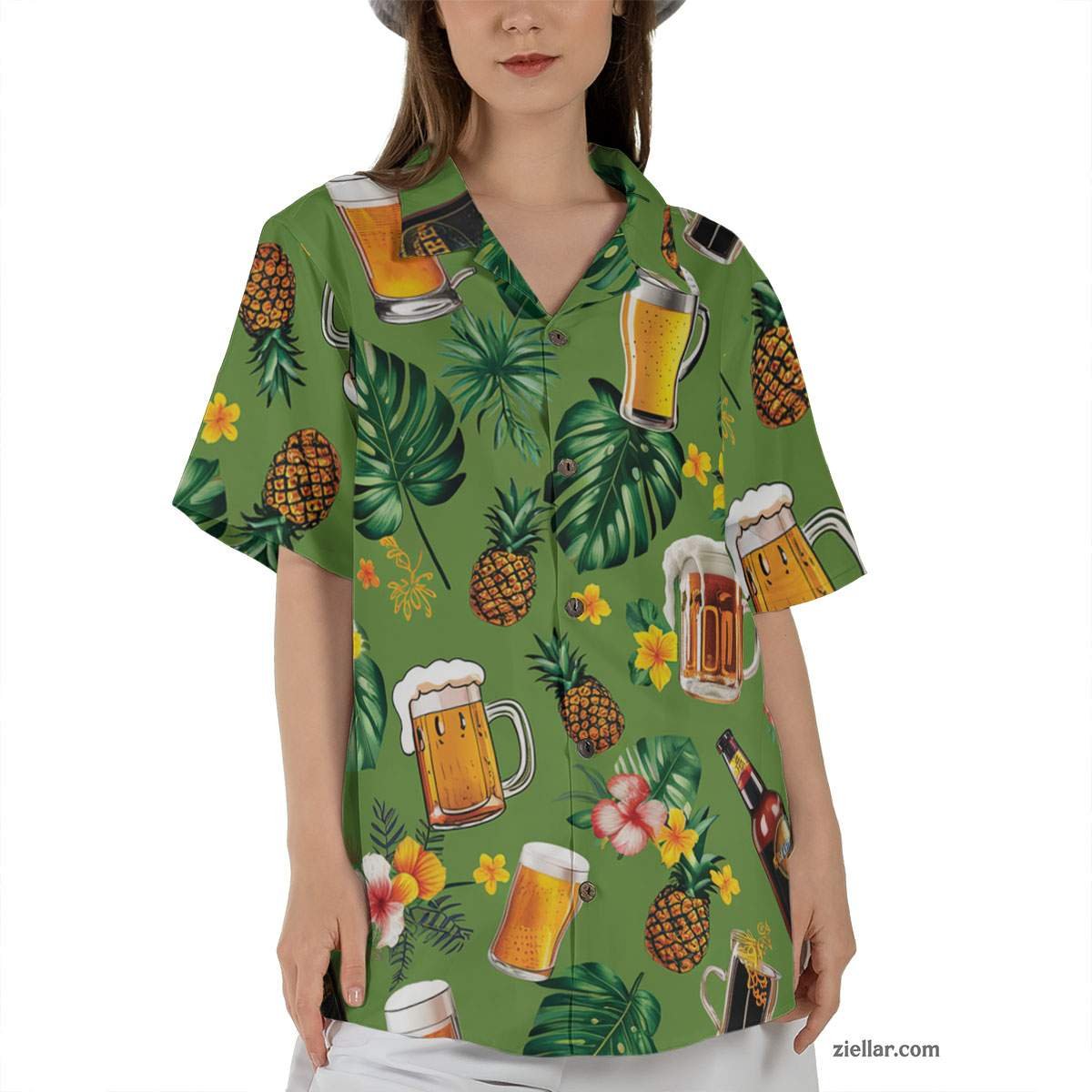 Green Beer Pineapple Hawaiian Shirt Tee, Unisex Aloha Vacation Beach Shirt