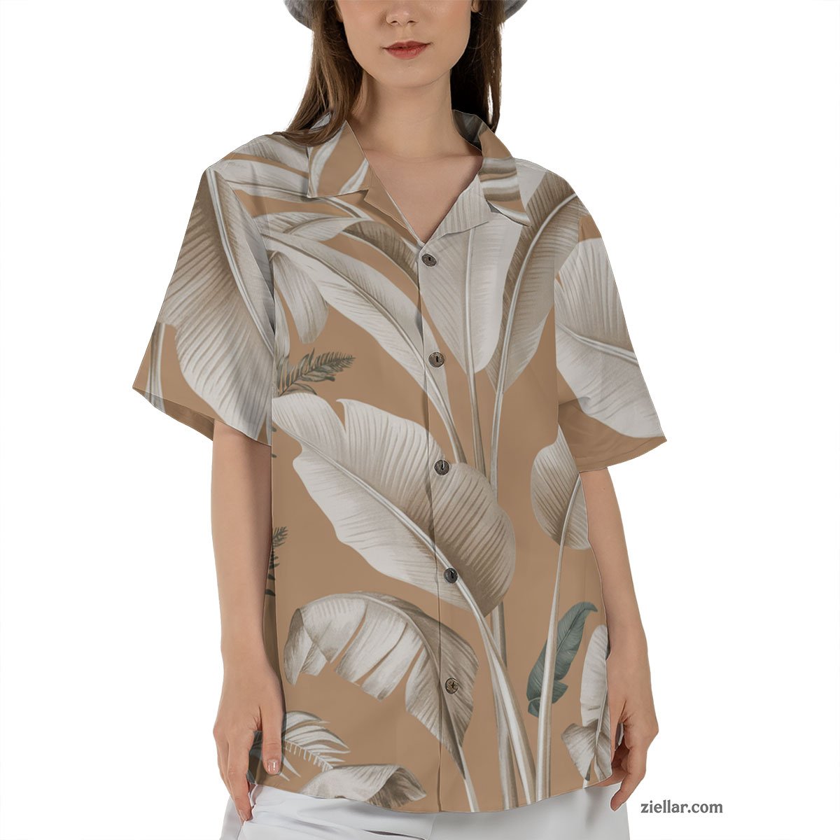 Green Leaf Floral Hawaiian Shirt Tee, Casual Aloha Beach Shirt for Unisex