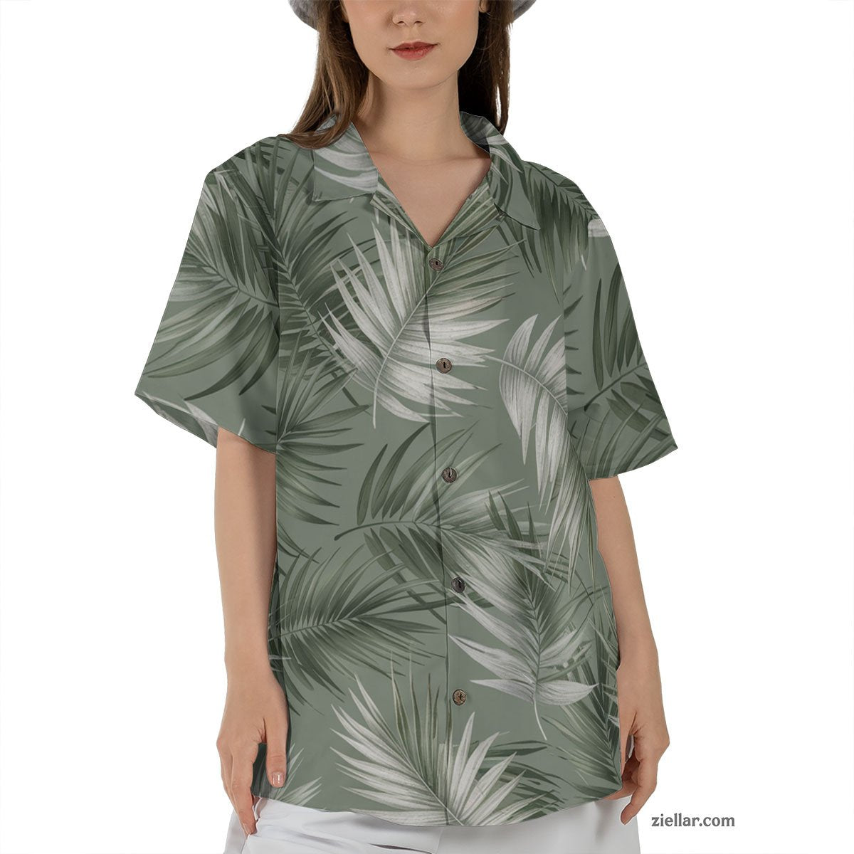Green Sage Palm Trees Hawaiian Shirt and Tee, Summer Beachwear Adults