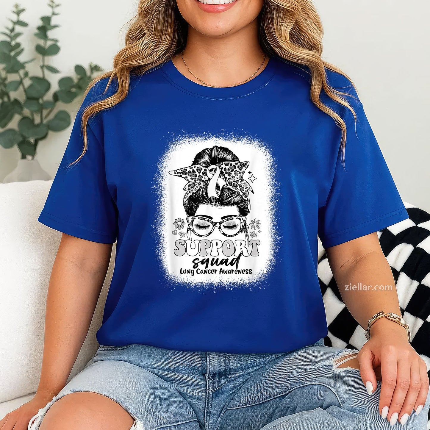 Groovy Support Squad Messy Bun Lung Cancer Awareness Gifts T-Shirt