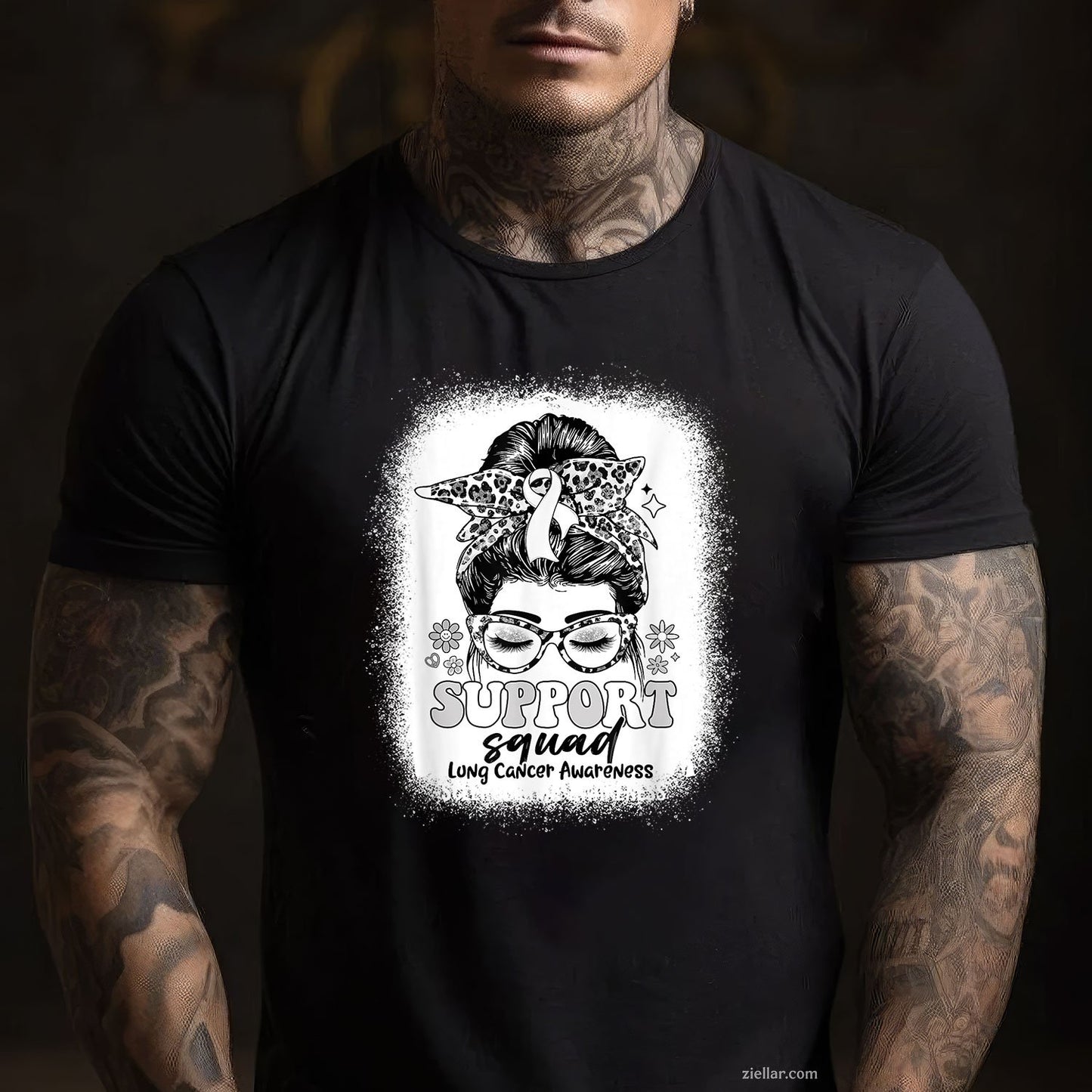 Groovy Support Squad Messy Bun Lung Cancer Awareness Gifts T-Shirt