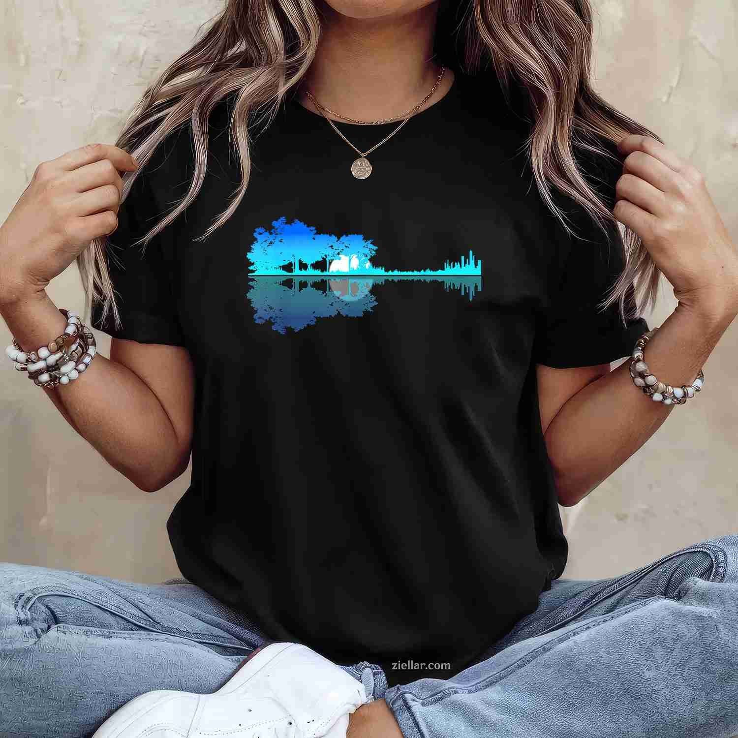 Guitar Lake Shadow Love Guitar Musician T-Shirt, Vintage Graphic Tee For Acoustic, Electric Player