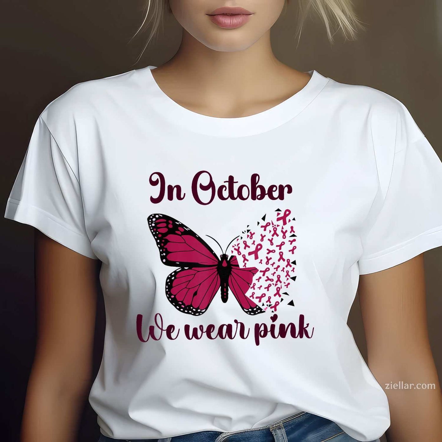 Halloween In October We Wear Pink Breast Cancer Awareness Funny Graphic Tee and T-Shirt Gift for Adults Men Women Unisex Perfect Gift