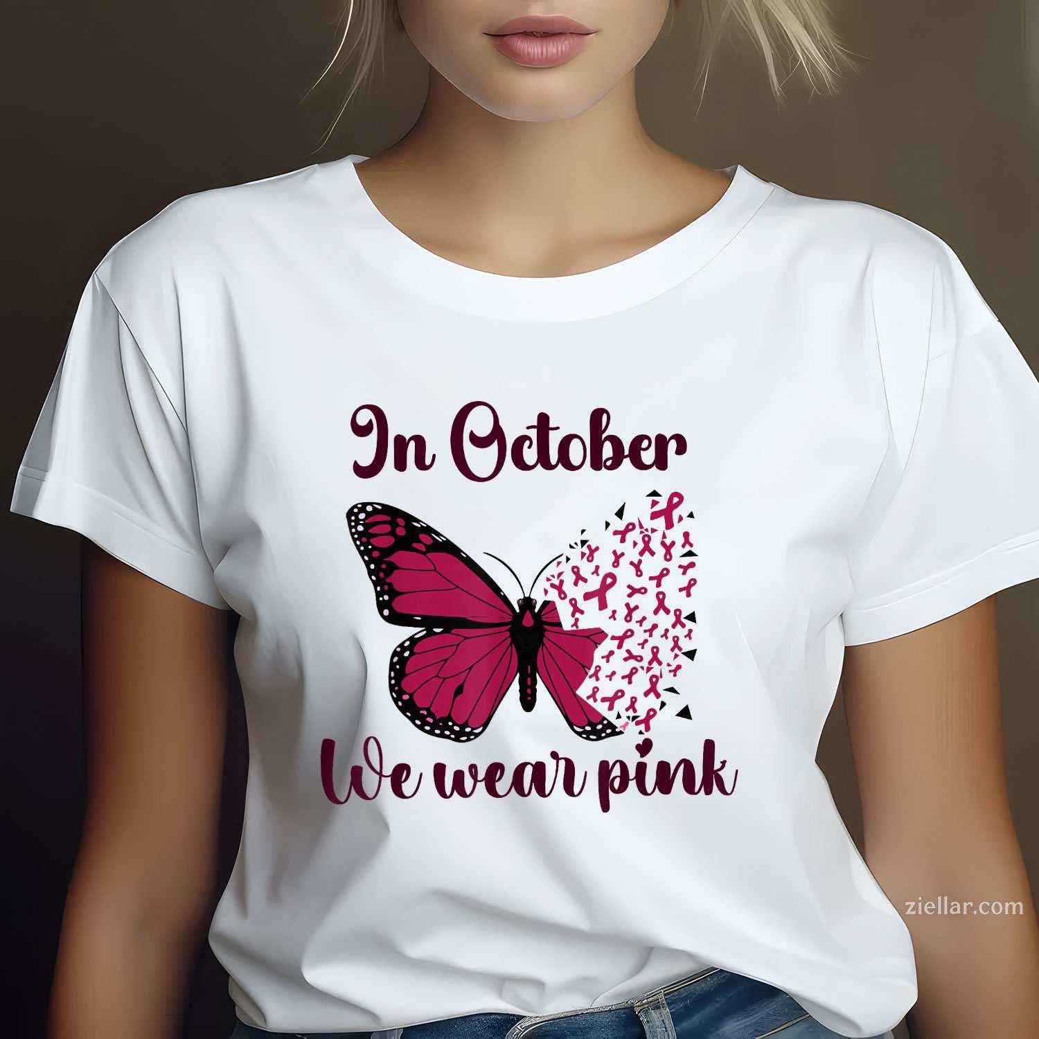 Halloween In October We Wear Pink Breast Cancer Awareness Funny Graphic Tee and T-Shirt Gift for Adults Men Women Unisex Perfect Gift