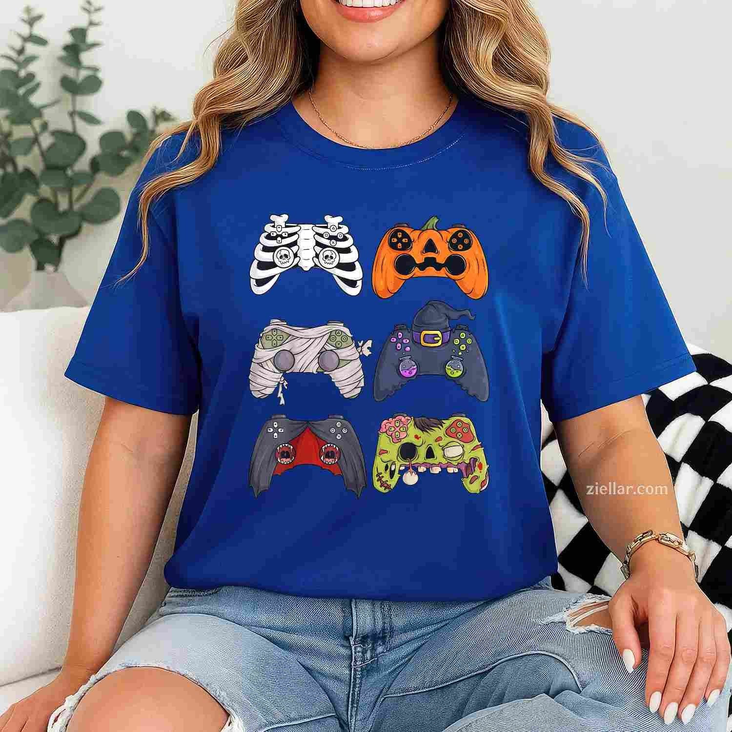 Halloween Skeleton Zombie Gaming Controllers Mummy Tee, Halloween T-Shirt for Men Women Adults Unisex, Classic Fit Unisex Design, Everyday Wear Essential
