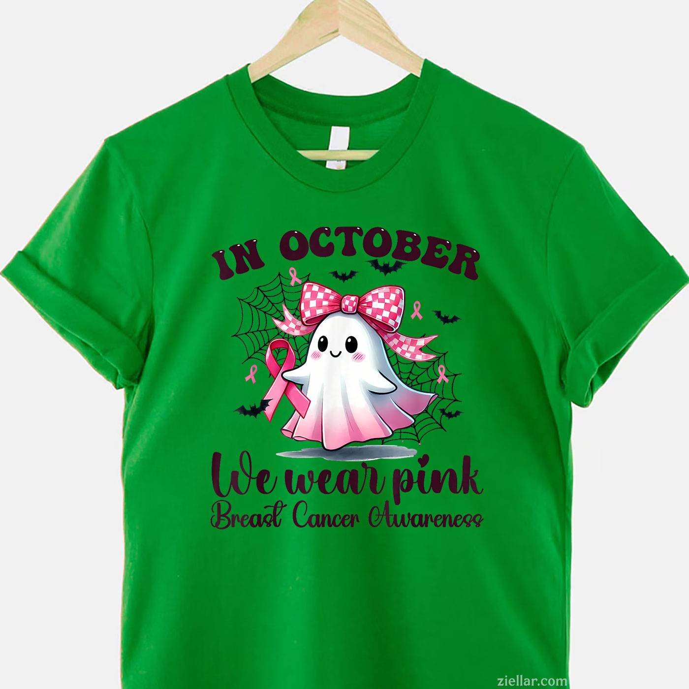 Halloween In October We Wear Pink Breast Cancer Awareness Funny Graphic Tee and T-Shirt Gift for Adults Men Women Unisex