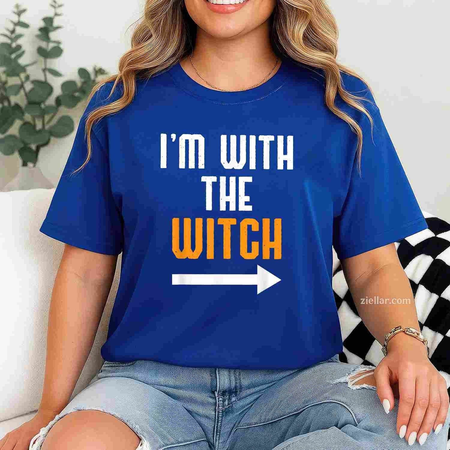 Halloween Shirts For Men I'm With The Witch Funny Halloween Tee, Halloween T-Shirt for Men Women Adults Unisex, Vintage Retro Graphic, Funny Novelty Gift