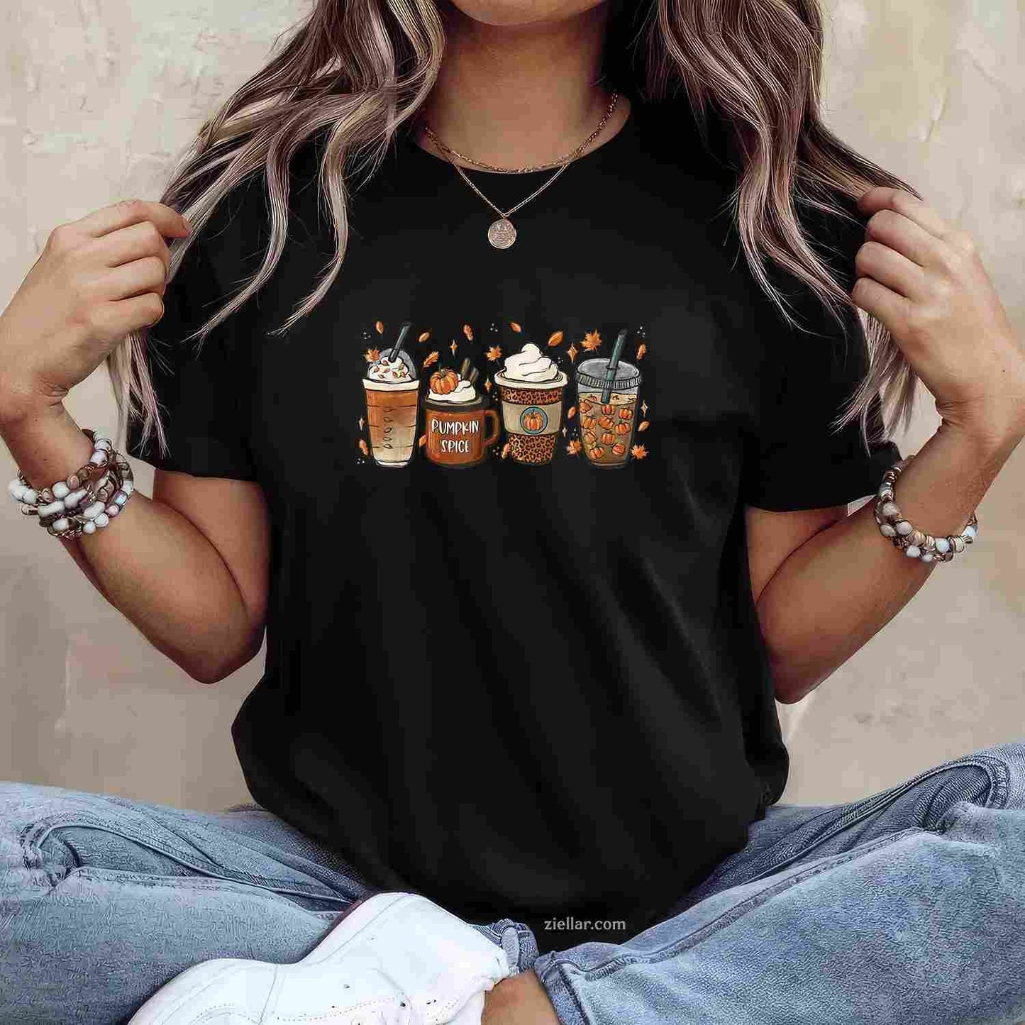 Halloween Coffee Pumpkin Latte Spice Coffee Love Fall Season Tee, Halloween T-Shirt for Men Women Adults Unisex, Cool Casual Street Style, Premium Quality