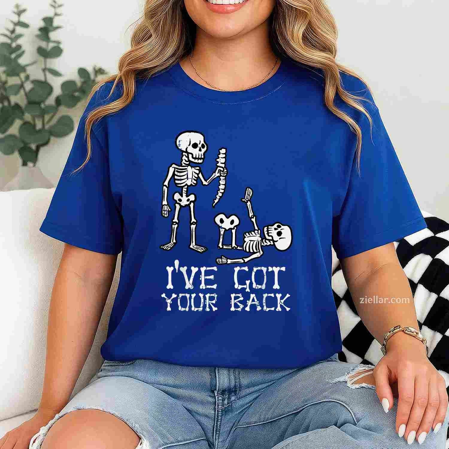 Halloween Skeletons Ive Got Your Back Costume Men Women Tee, Halloween T-Shirt for Men Women Adults Unisex, Aesthetic Streetwear Top, Soft Cotton Premium Print