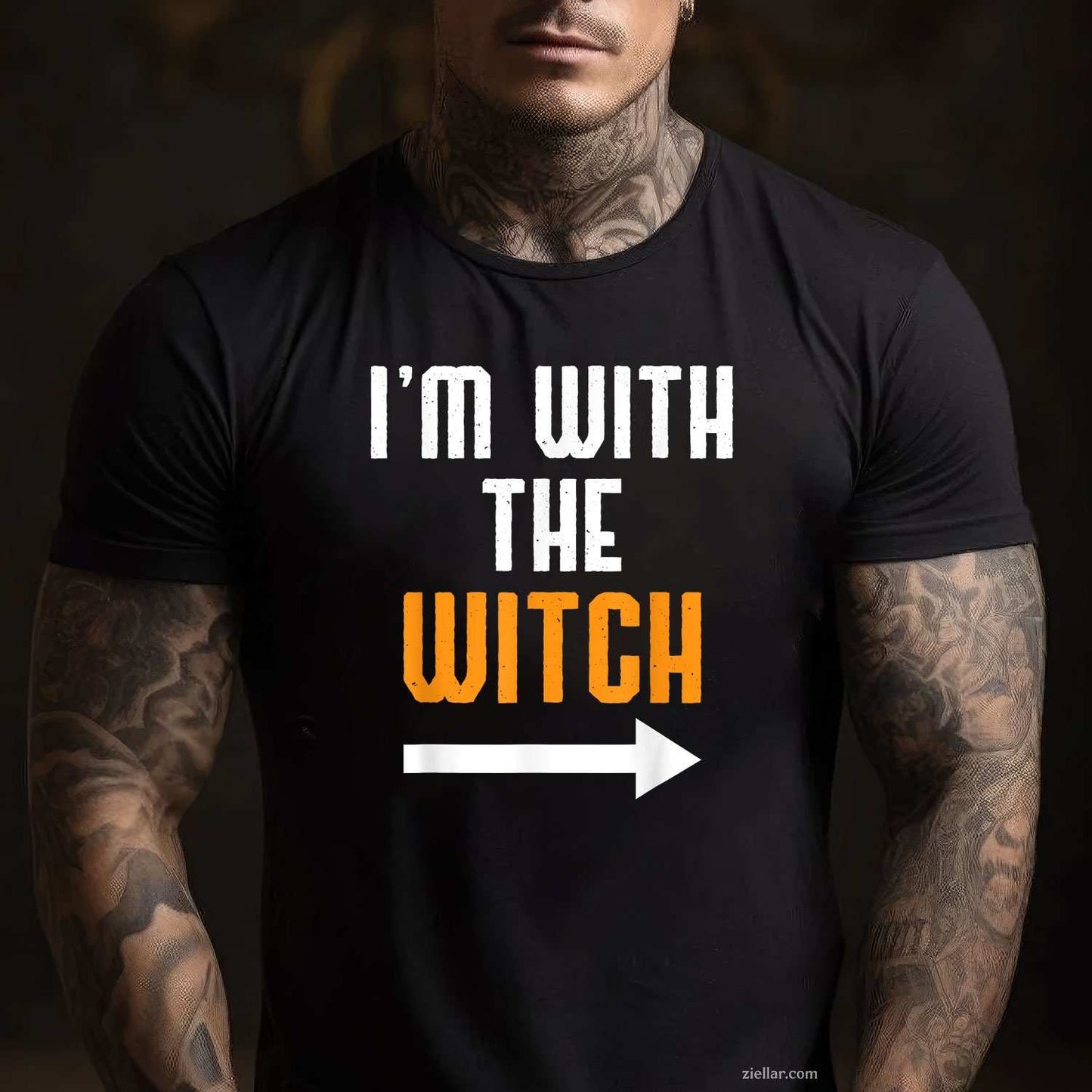 Halloween Shirts For Men I'm With The Witch Funny Halloween Tee, Halloween T-Shirt for Men Women Adults Unisex, Vintage Retro Graphic, Funny Novelty Gift