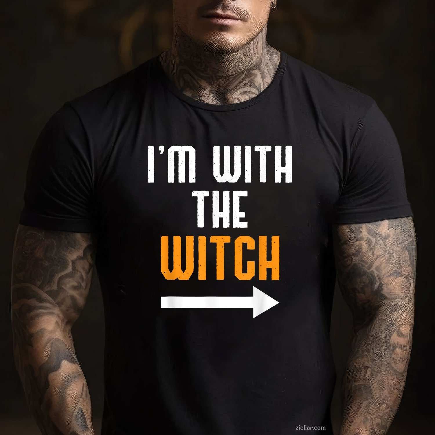 Halloween Shirts For Men I'm With The Witch Funny Halloween Tee, Halloween T-Shirt for Men Women Adults Unisex, Vintage Retro Graphic, Funny Novelty Gift