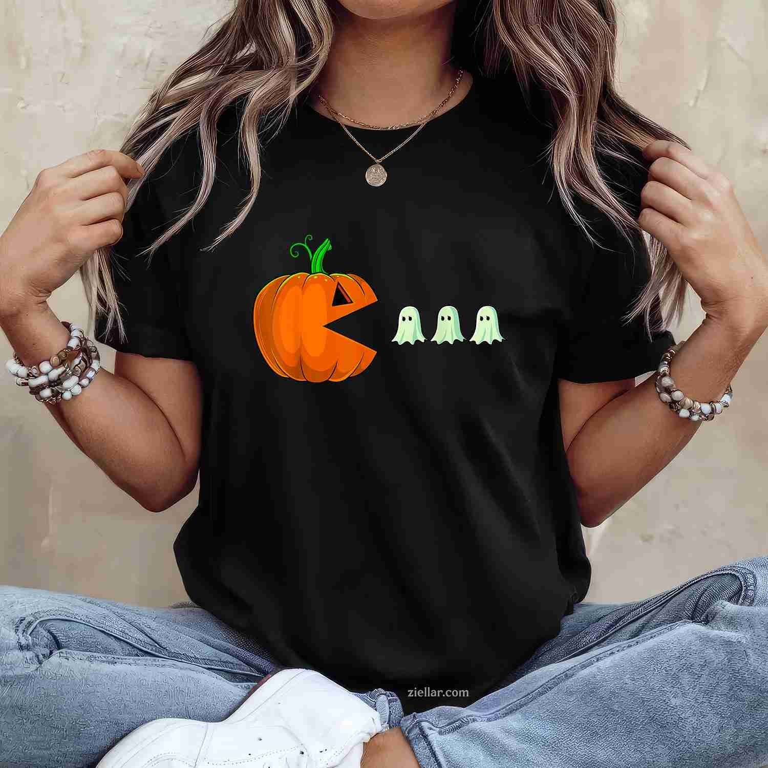 Halloween Pumpkin Funny Ghosts Women Men Tee, Halloween T-Shirt for Men Women Adults Unisex, Bold Statement Graphic, Party Outfit Favorite