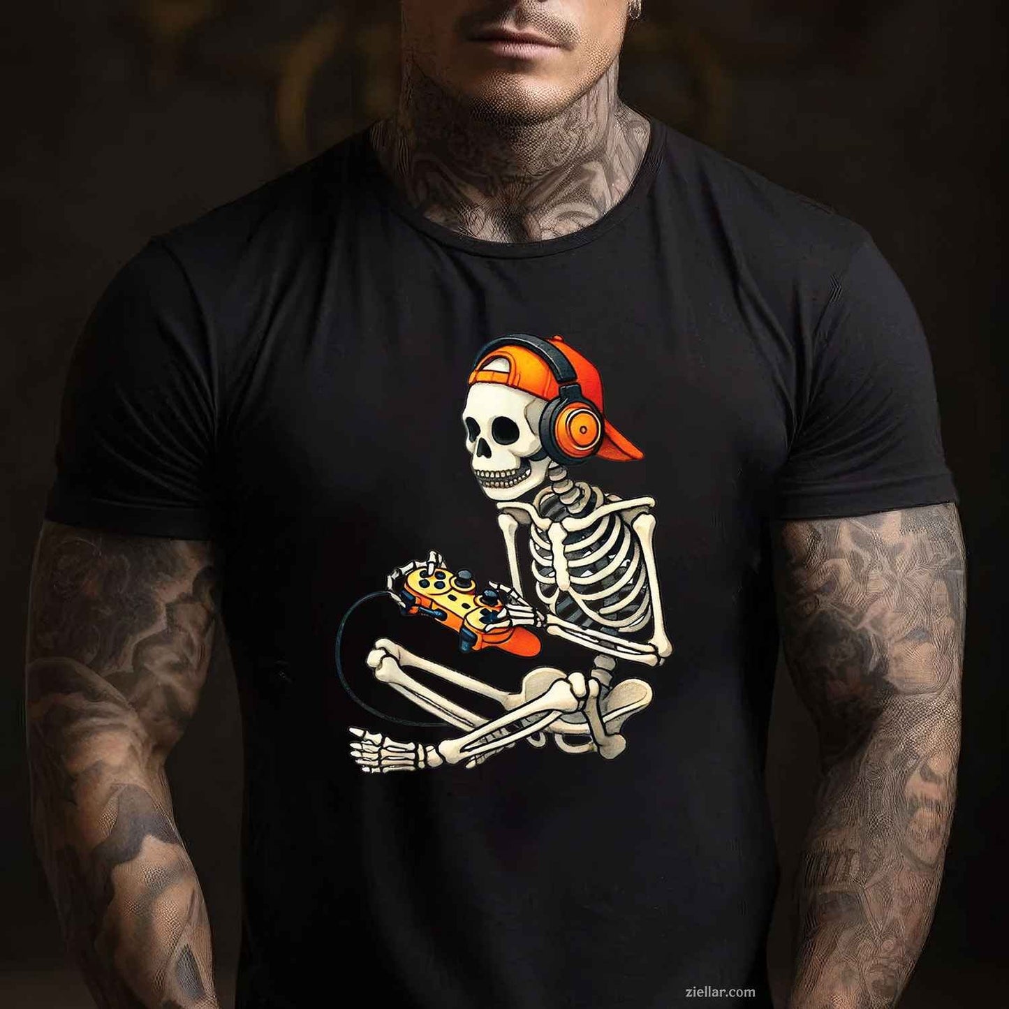 Halloween Skeleton Gamer Video Gaming Men Tee, Halloween T-Shirt for Men Women Adults Unisex, Aesthetic Streetwear Top, Soft Cotton Premium Print