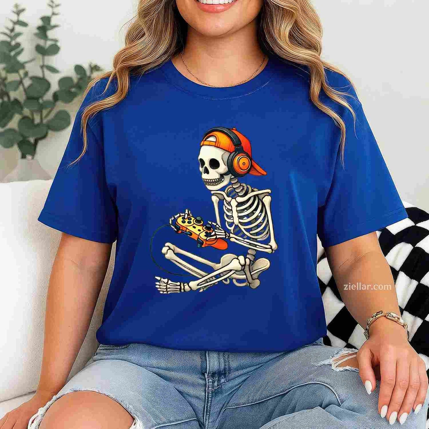 Halloween Skeleton Gamer Video Gaming Men Tee, Halloween T-Shirt for Men Women Adults Unisex, Aesthetic Streetwear Top, Soft Cotton Premium Print