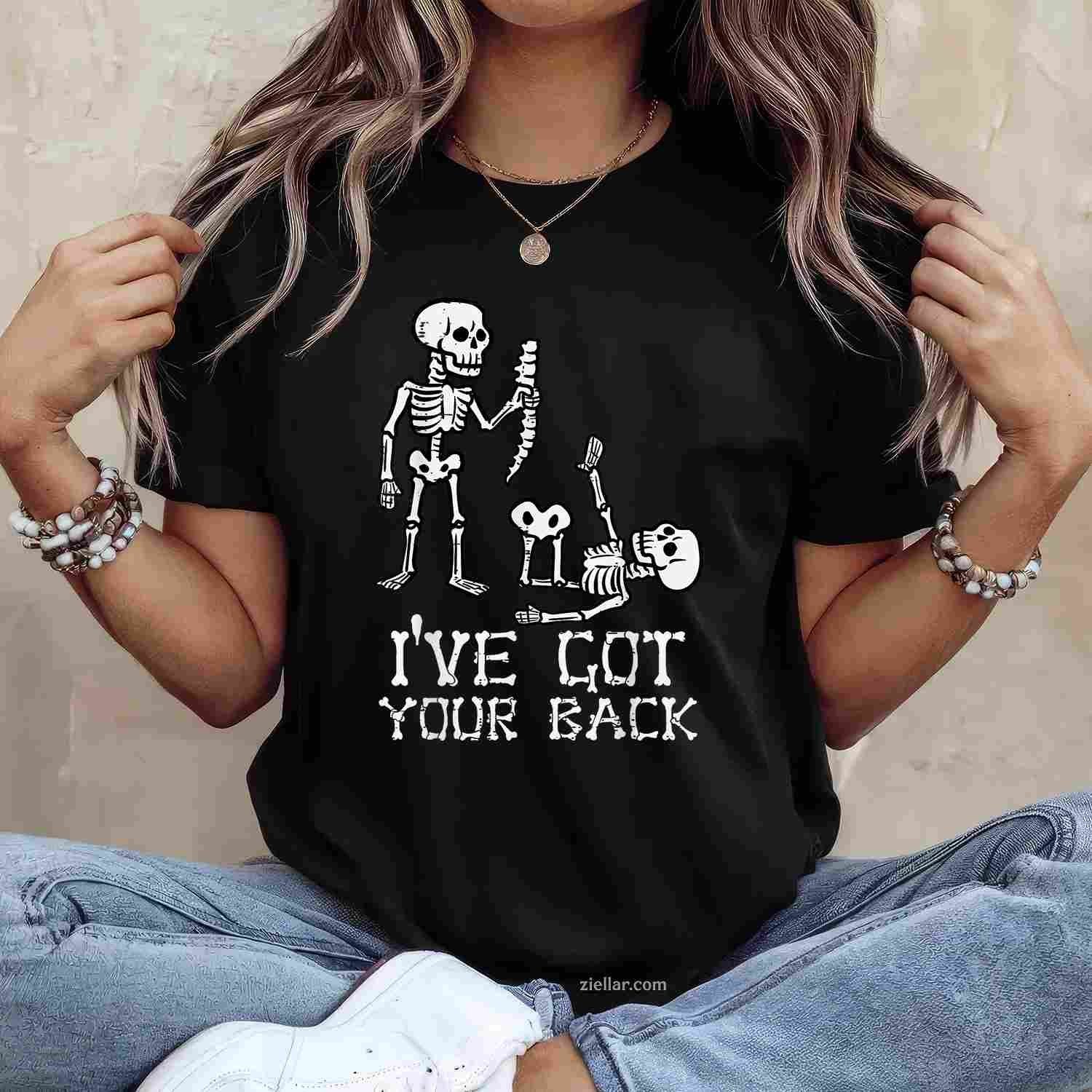 Halloween Skeletons Ive Got Your Back Costume Men Women Tee, Halloween T-Shirt for Men Women Adults Unisex, Aesthetic Streetwear Top, Soft Cotton Premium Print