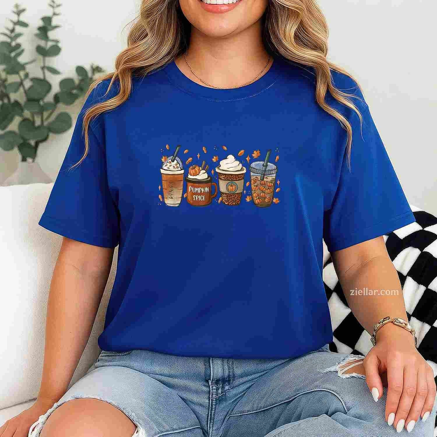 Halloween Coffee Pumpkin Latte Spice Coffee Love Fall Season Tee, Halloween T-Shirt for Men Women Adults Unisex, Cool Casual Street Style, Premium Quality