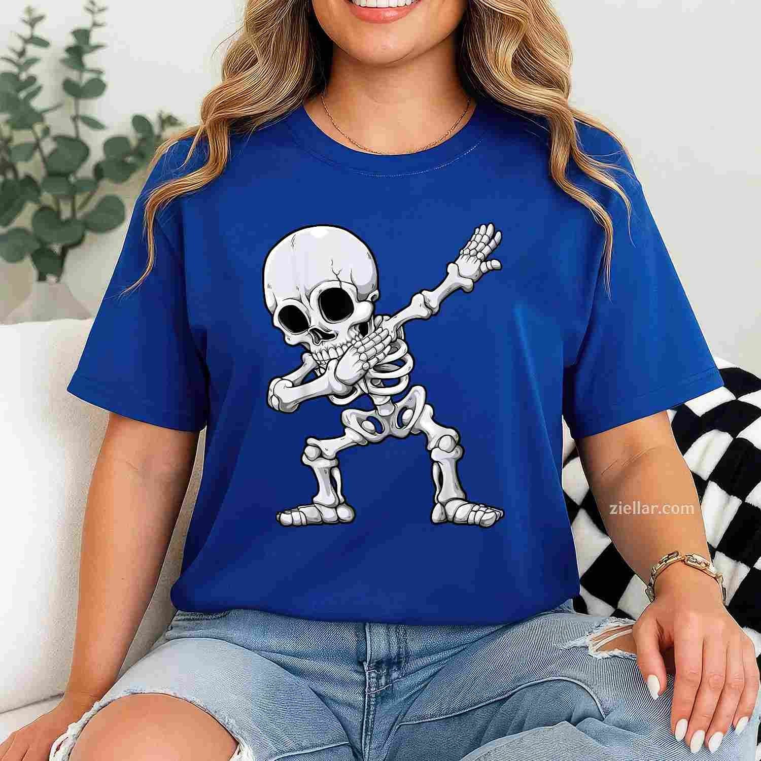 Halloween Men Dabbing Skeleton Skull Rib Cage Dab Dance Tee, Halloween T-Shirt for Men Women Adults Unisex, Vintage Retro Graphic, Funny Novelty Gift