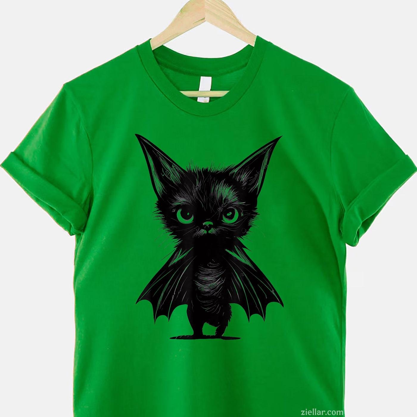 Halloween Grumpy Black Kitten In Bat Costume Tee, Halloween T-Shirt for Men Women Adults Unisex, Trendy Graphic Apparel, Unique Gift Idea