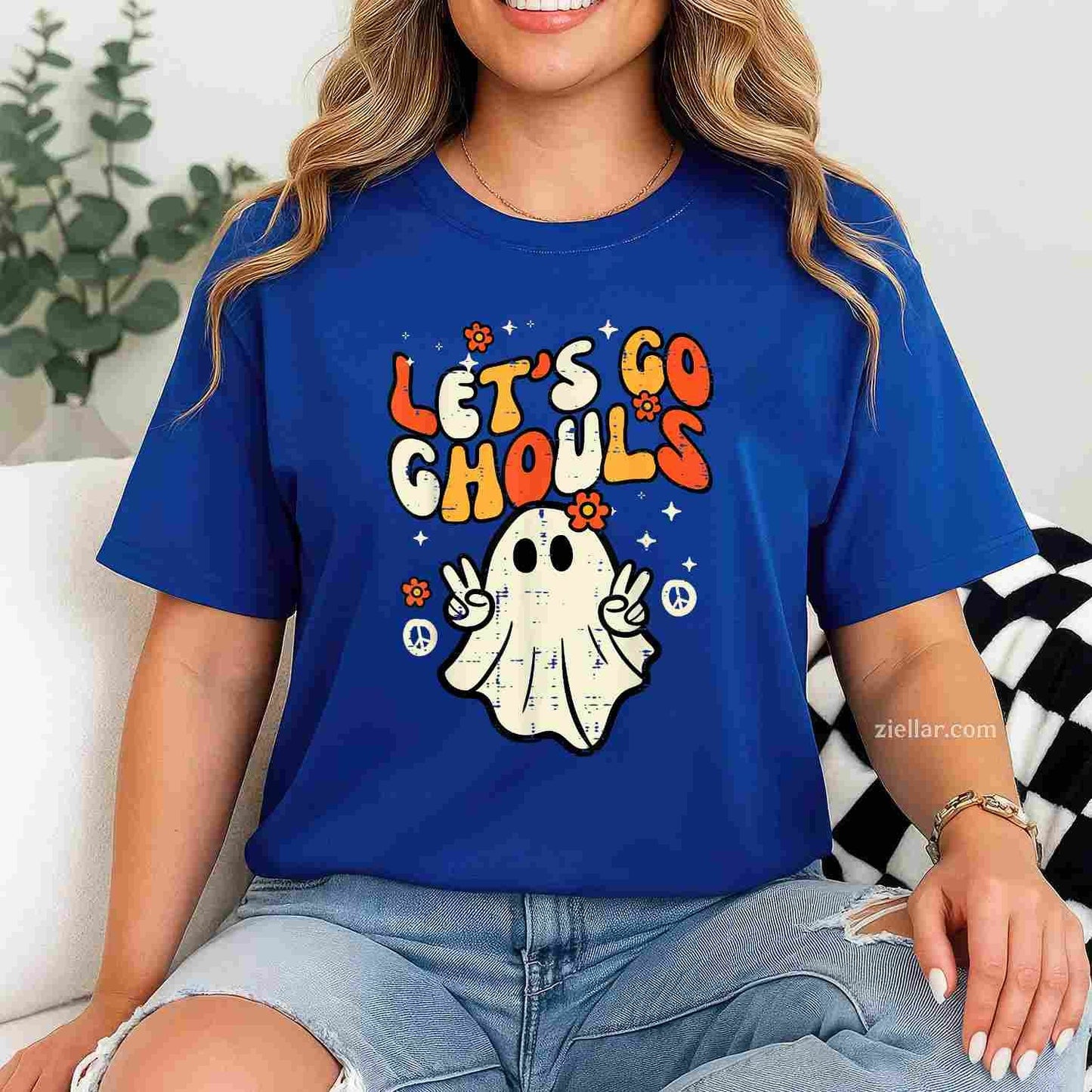 Halloween Lets Go Ghouls Ghost Retro Costume Women Tee, Halloween T-Shirt for Men Women Adults Unisex, Bold Statement Graphic, Party Outfit Favorite